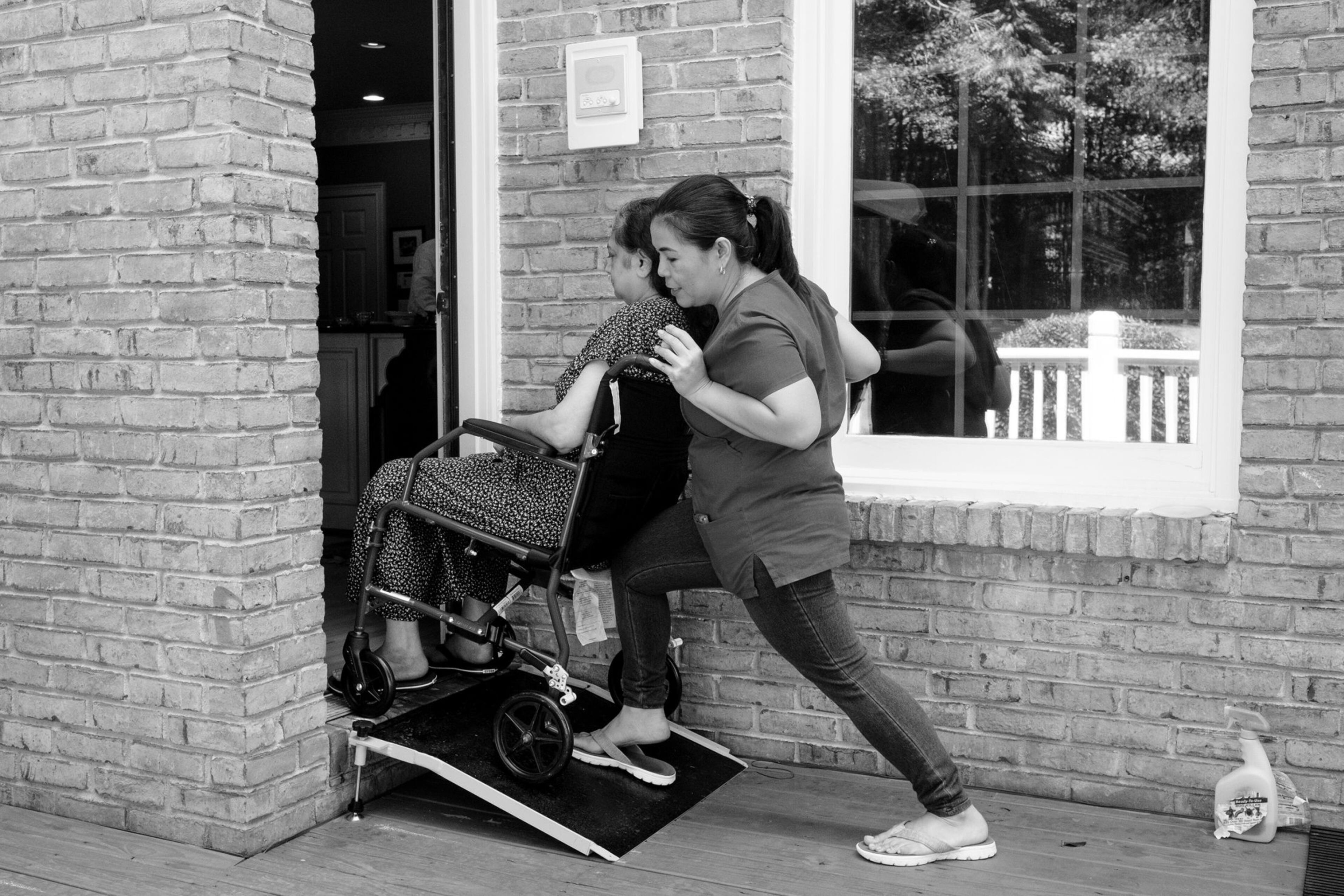 Caregiving is physically demanding. “If a patient falls, we fall first,” says Pingul. “We catch them.” Earlier this year Pingul developed back pain and left the Shah family after four years of working for them. She now works with clients who are more mobile, while growing her business.