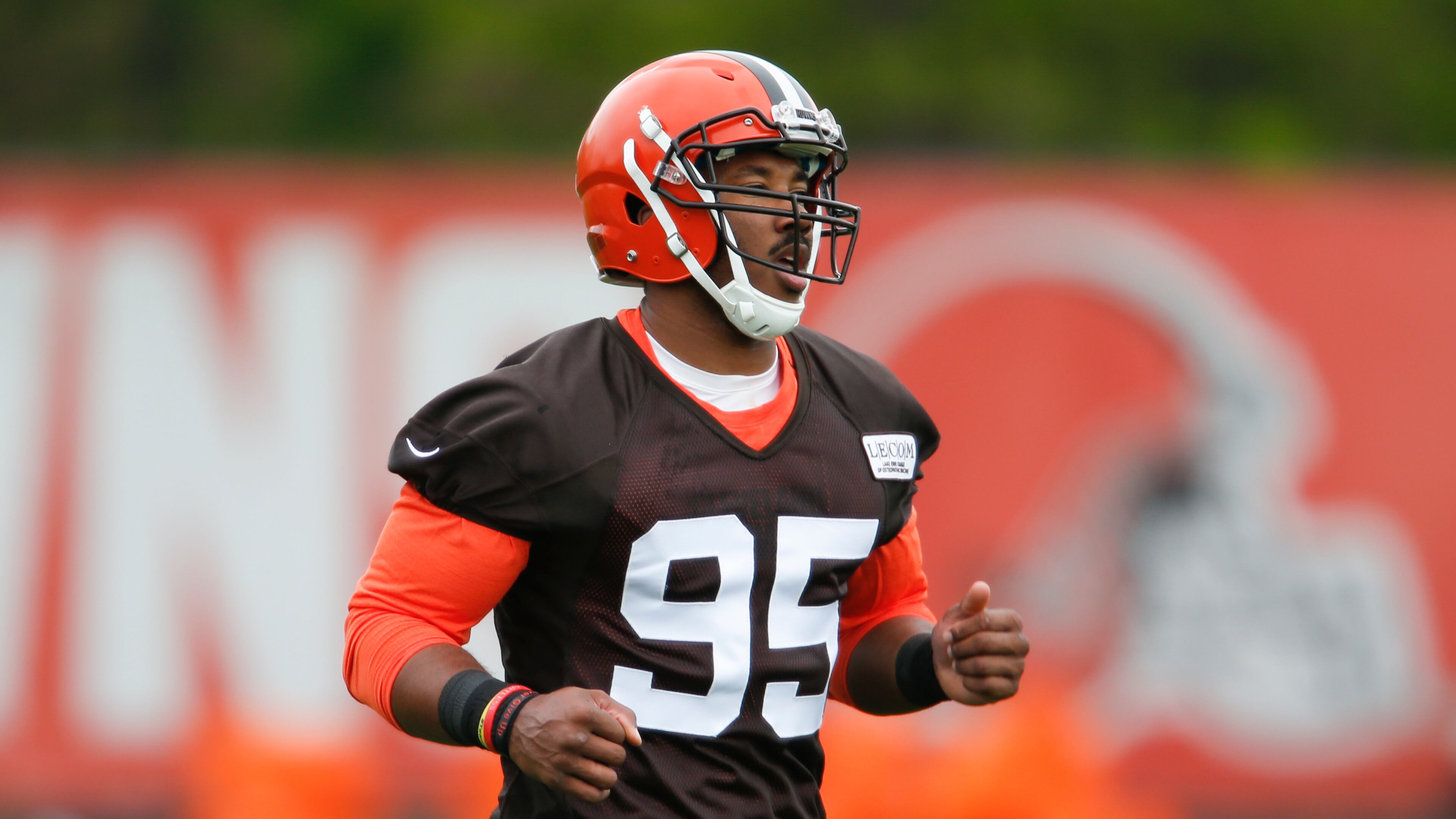 The Browns' Myles Garrett has not played a down in the NFL but he's already ranked among the top 50 players in the league who should not be traded. (AP Photo/Ron Schwane)