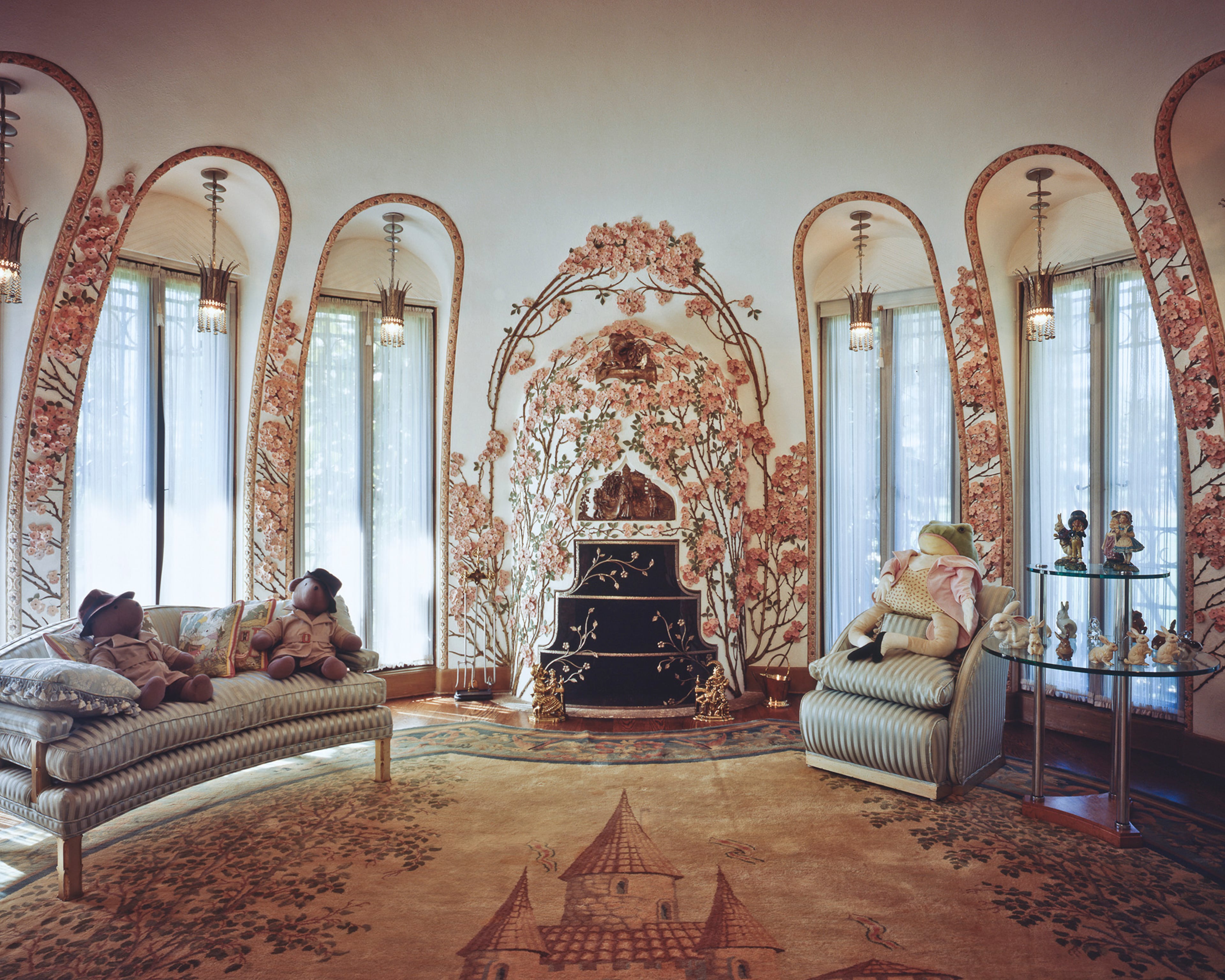 Plaster roses twine around the windows in Mar-a-Lago's children's room, in this 1996 photo. An armed guard was posted outside the suite of Marjorie Merriweather Post's daughter, Dina Merrill, after the 1932 Lindbergh baby kidnapping. Photo C.J. Walker