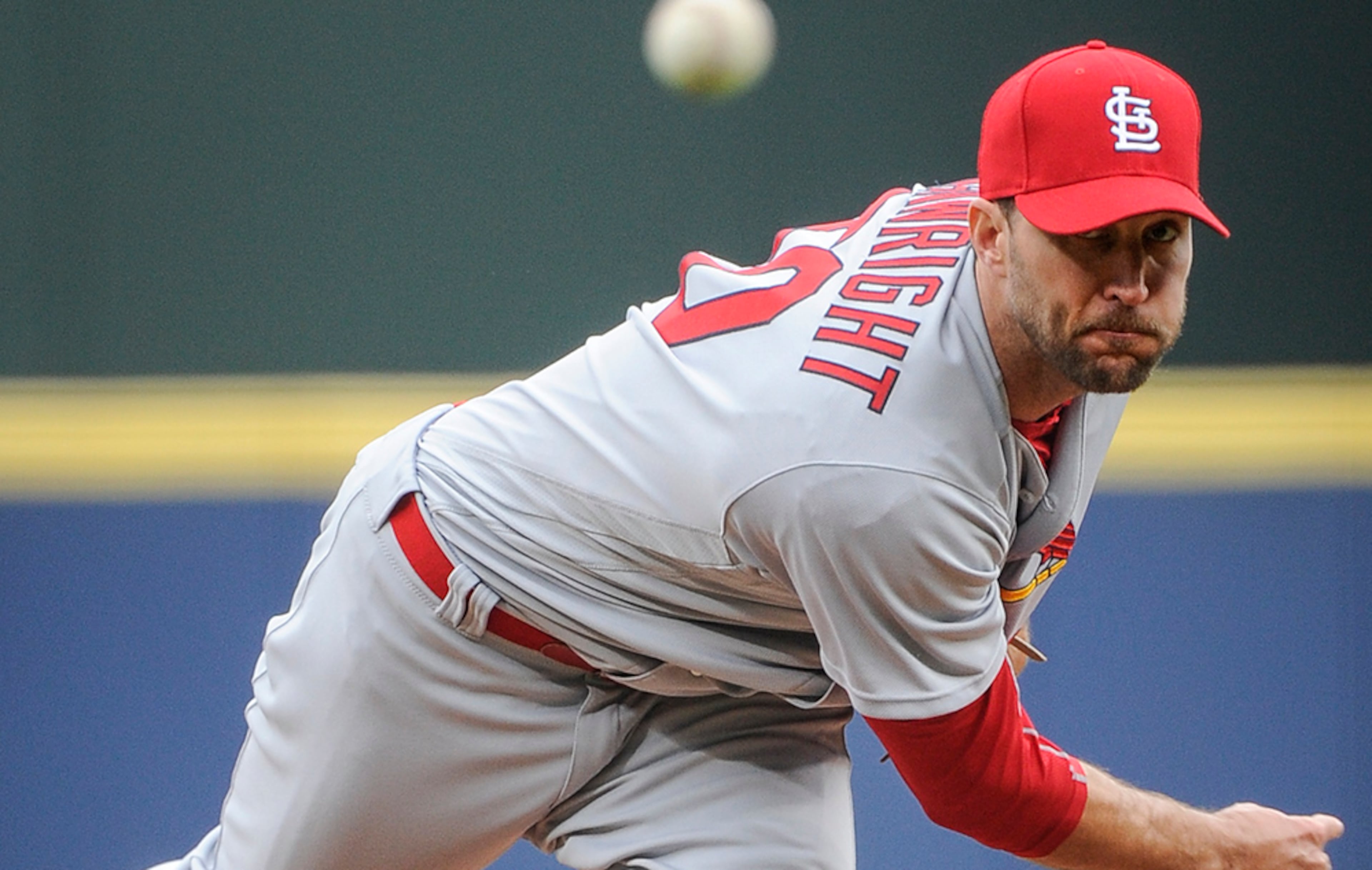 St. Louis Cardinals' Adam Wainwright was the starter against the Atlanta Braves during the first inning of a baseball game Sunday, April 10, 2016, in Atlanta.