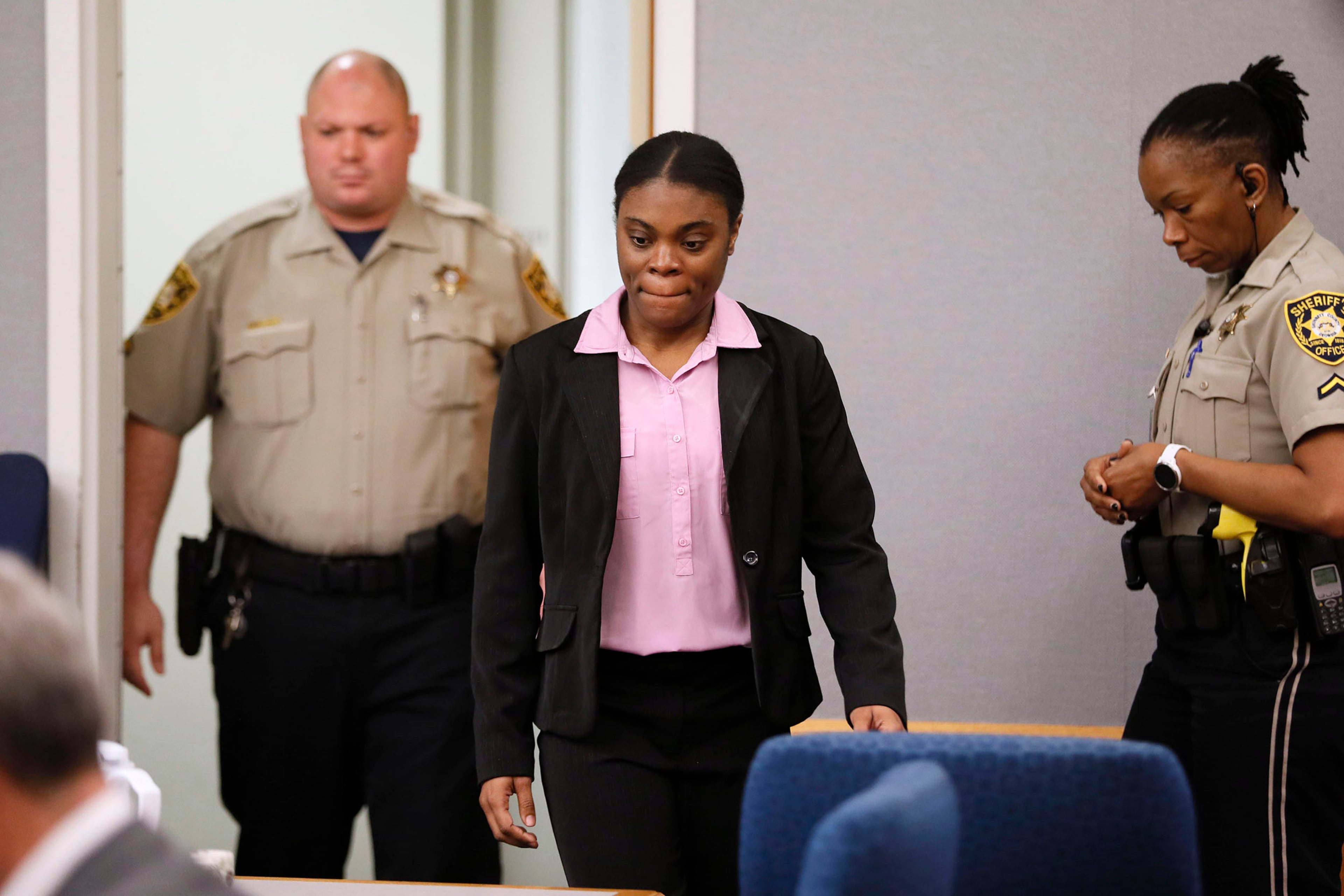 April 30, 2019 - Lawrenceville - Tiffany Moss enters court to hear the sentencing verdict. The jury in the Tiffany Moss murder trial today sentenced her to death after they found Moss, who is representing herself, guilty of intentionally starving her 10-year-old stepdaughter Emani to death in the fall of 2013, in addition to other charges. The prosecution is asking for the death penalty. Bob Andres / bandres@ajc.com