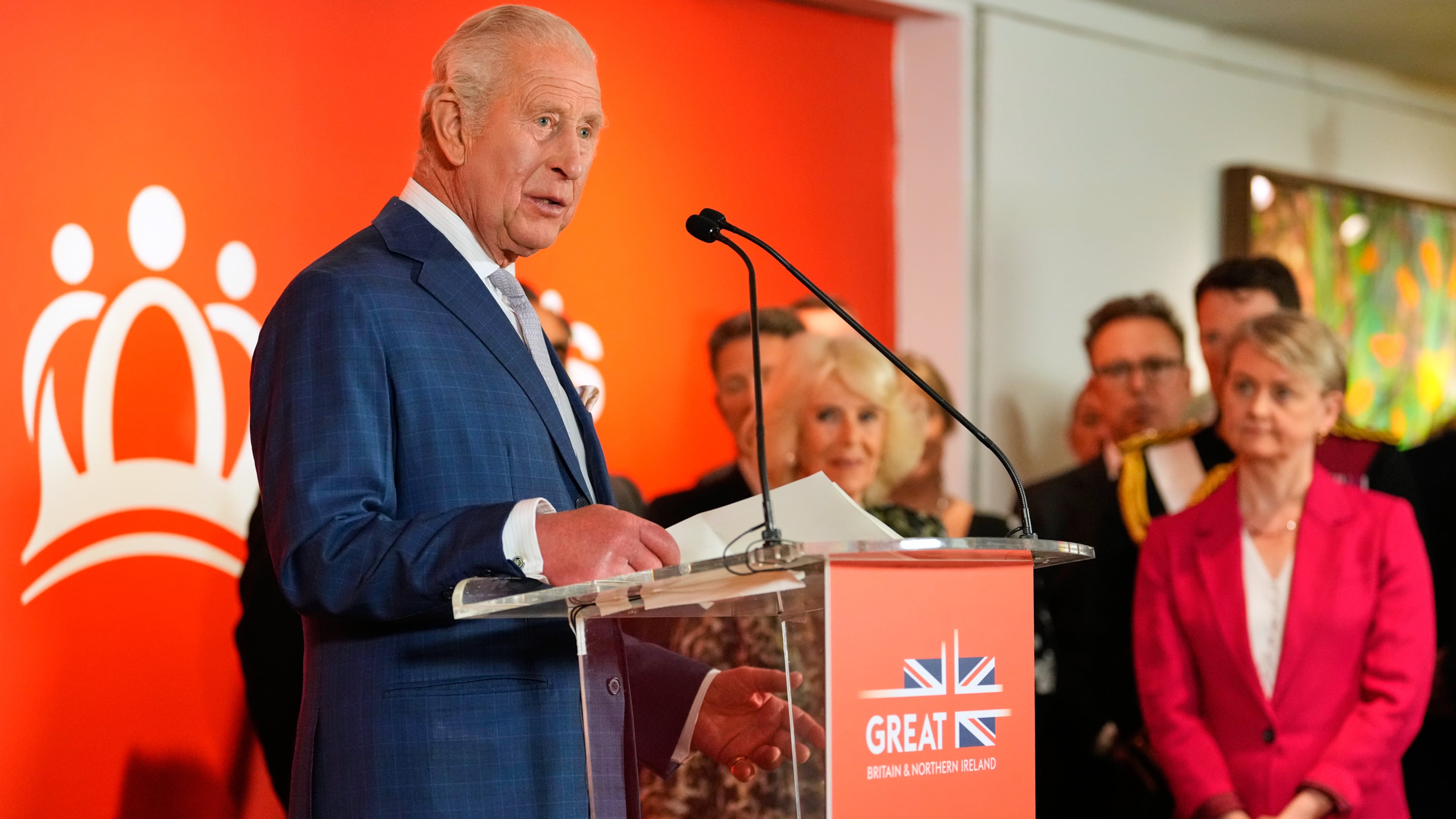 Britain's King Charles III speaks during a cultural reception Wednesday, April 29, 2026, in New York. (AP Photo/Yuki Iwamura, Pool)