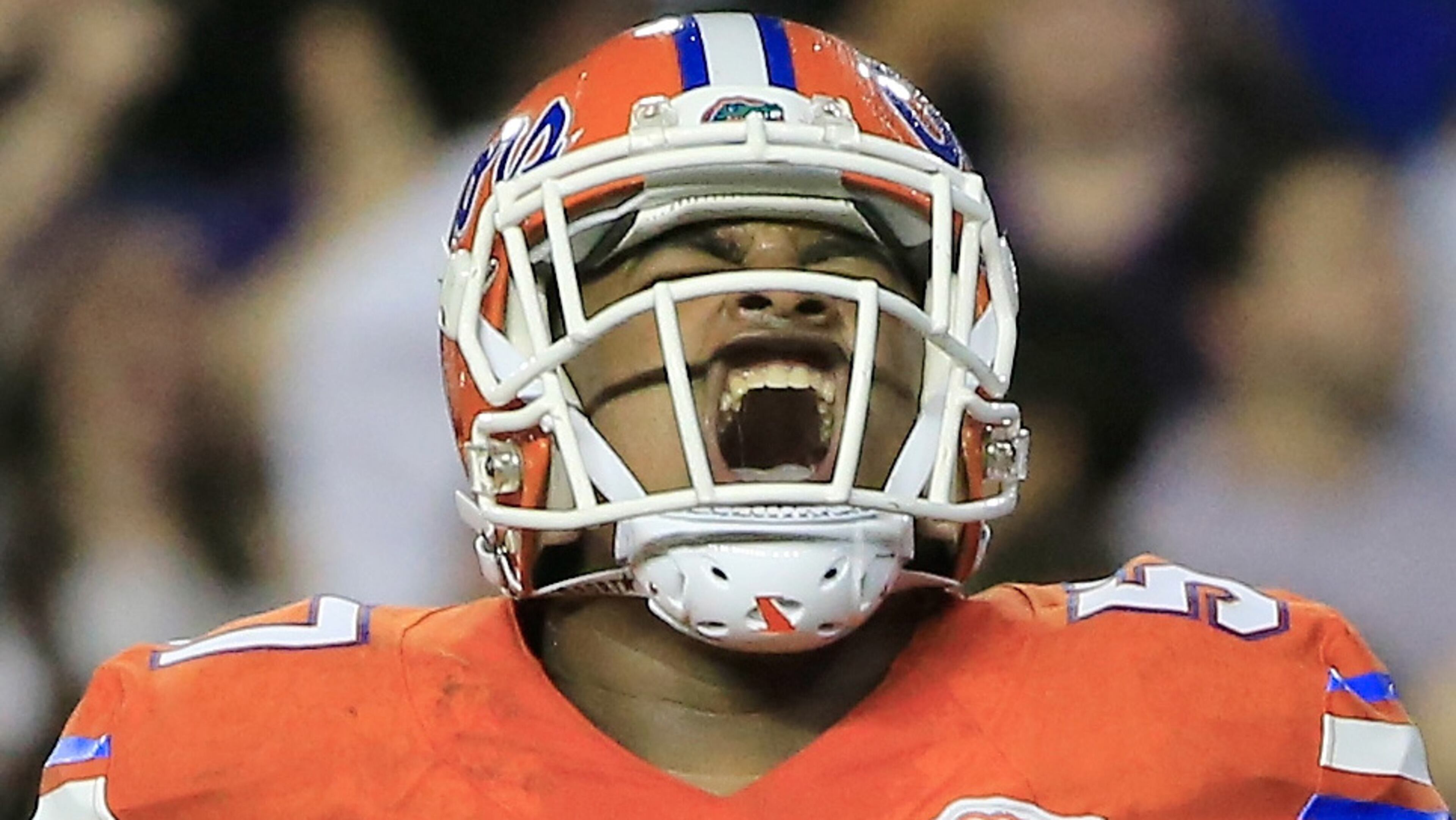 GAINESVILLE, FL - SEPTEMBER 12: Caleb Brantley #57 of the Florida Gators celebrates a defensive stop during the game against the East Carolina Pirates at Ben Hill Griffin Stadium on September 12, 2015 in Gainesville, Florida. (Photo by Sam Greenwood/Getty Images)