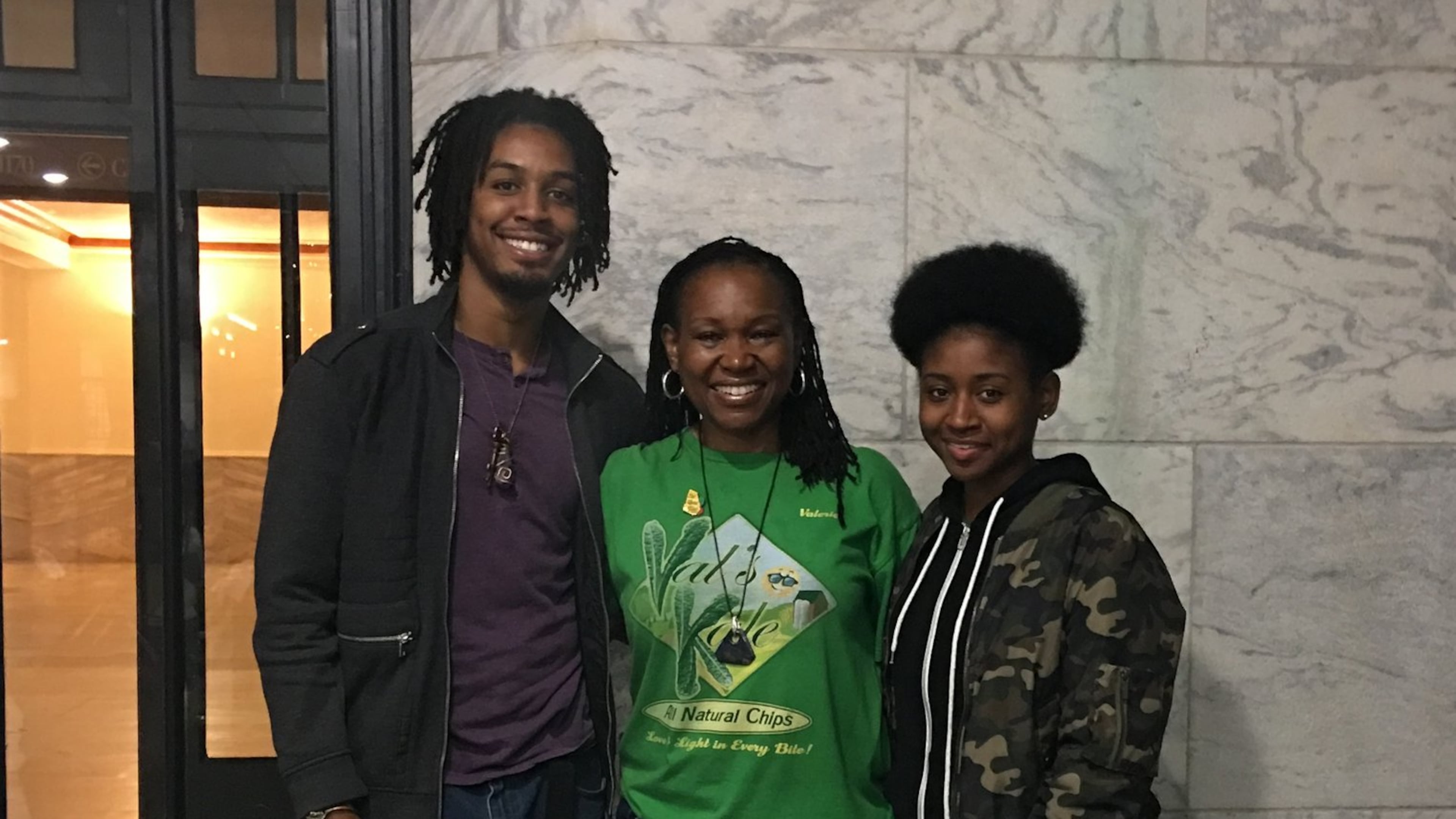 Valerie Burroughs (center) often can be found offering demos of Val’s Kale Chips, along with her daughter Adiah (right) and Brandon Thorpe (left).