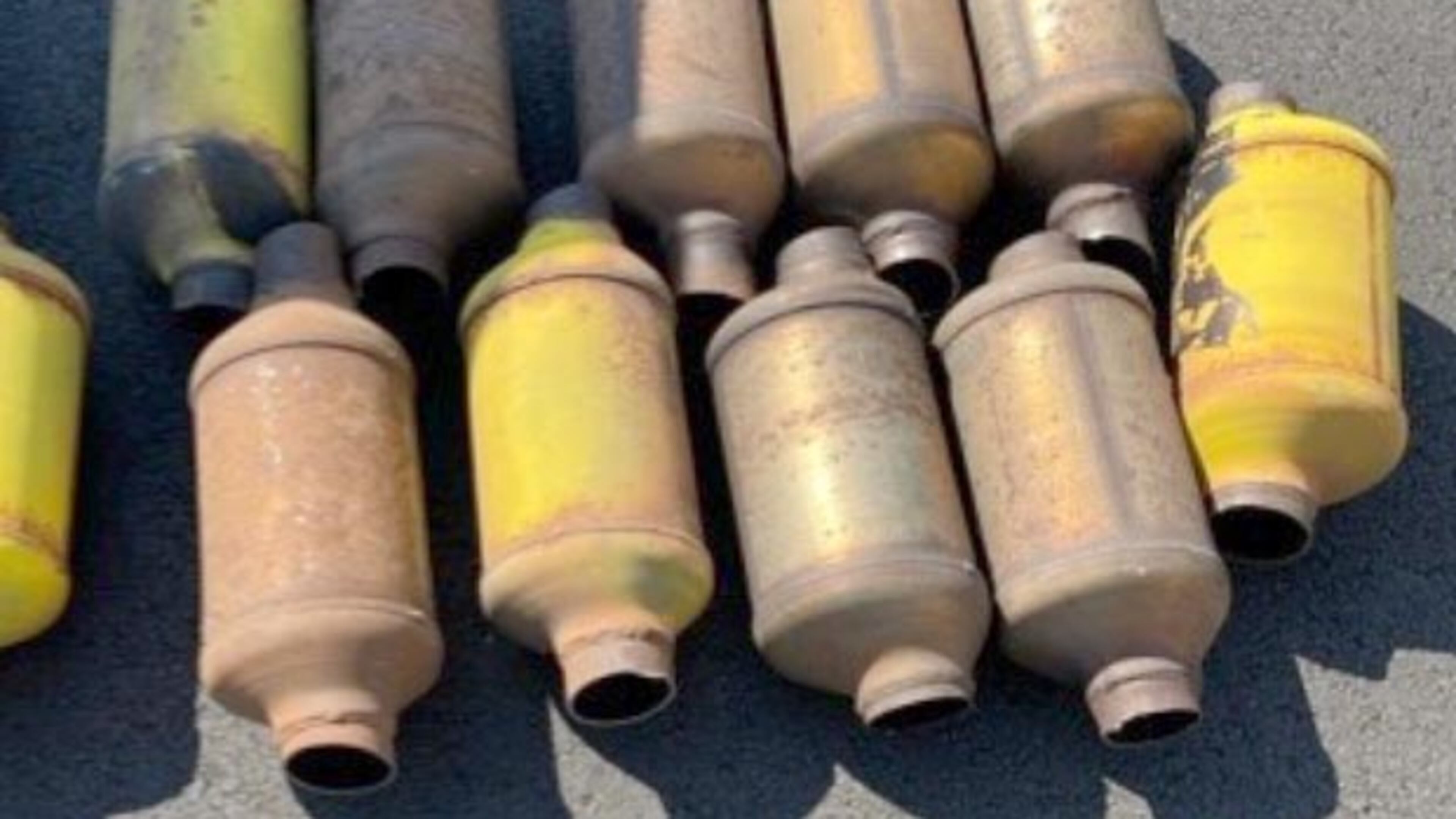 An East Point man attempted to steal these catalytic converters from delivery trucks, according to the Forsyth County Sheriff's Office.