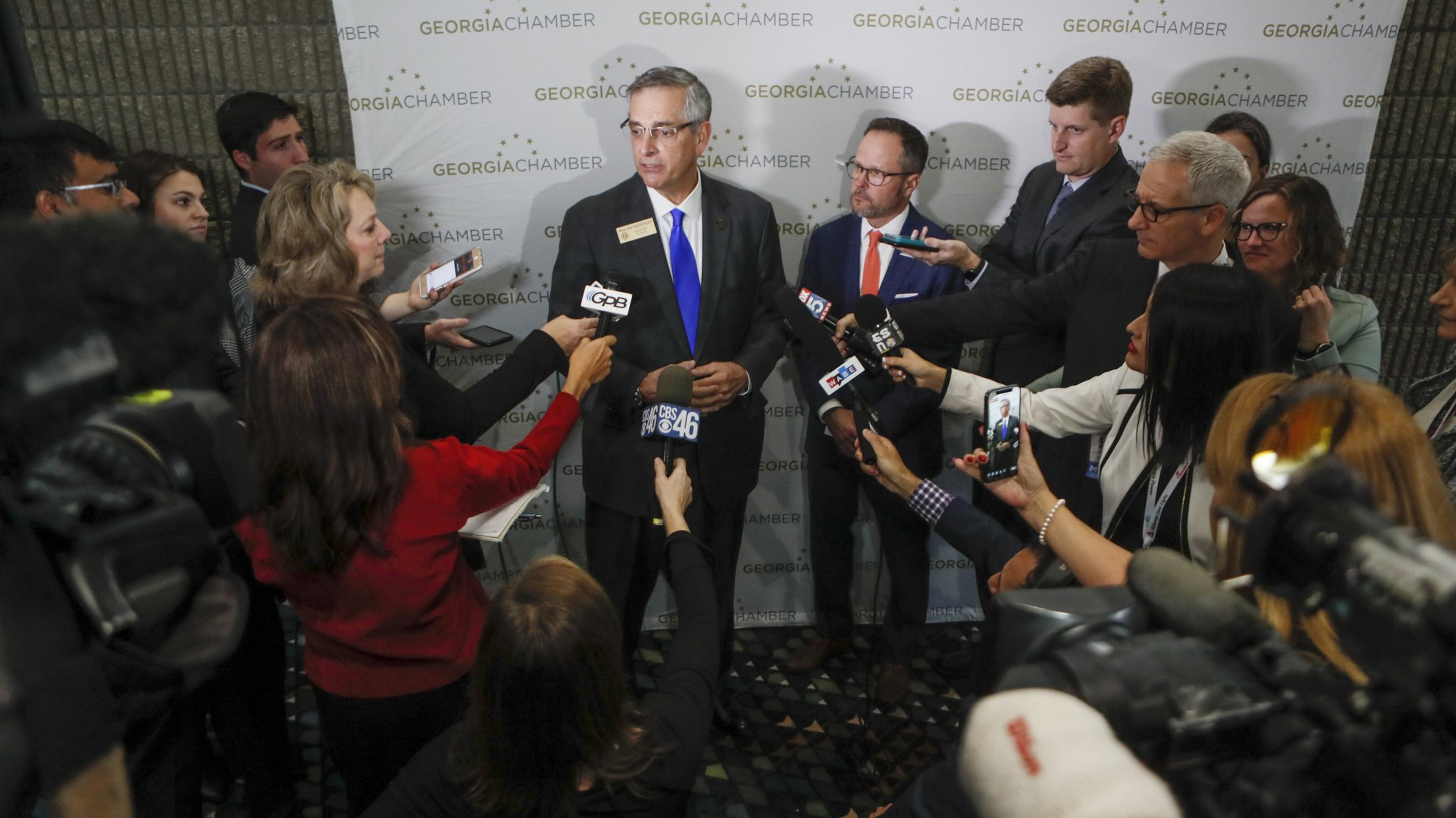 January 15, 2020 - Atlanta - Georgia Secretary of State Brad Raffensperger held a press conference after the event. More than 2,500 people attended the annual Georgia Chamber of Commerce - Eggs & Issues Breakfast. Speakers included Gov. Brian Kemp, Lt. Gov. Geoff Duncan, House Speaker David Ralston, and U.S. Senator David Perdue. Bob Andres / bandres@ajc.com