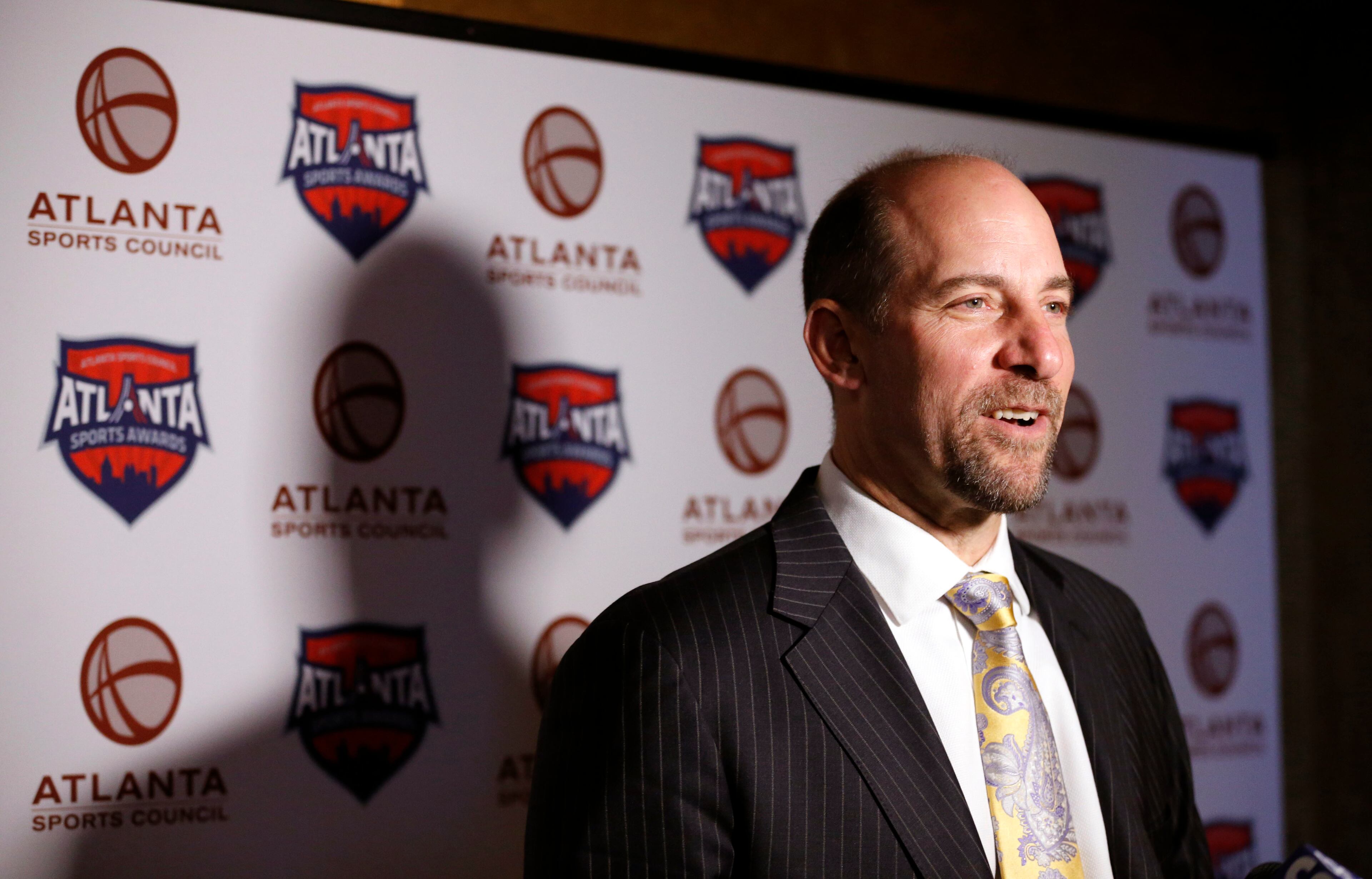 February 25, 2016 - Atlanta, Ga: Former Atlanta Braves pitcher John Smoltz talks with a member of the media before the Atlanta Sports Awards at the Fox Theatre Thursday, February 25, 2016, in Atlanta. Smoltz is the recipient of the 2016 Lifetime Achievement Award. PHOTO / JASON GETZ
