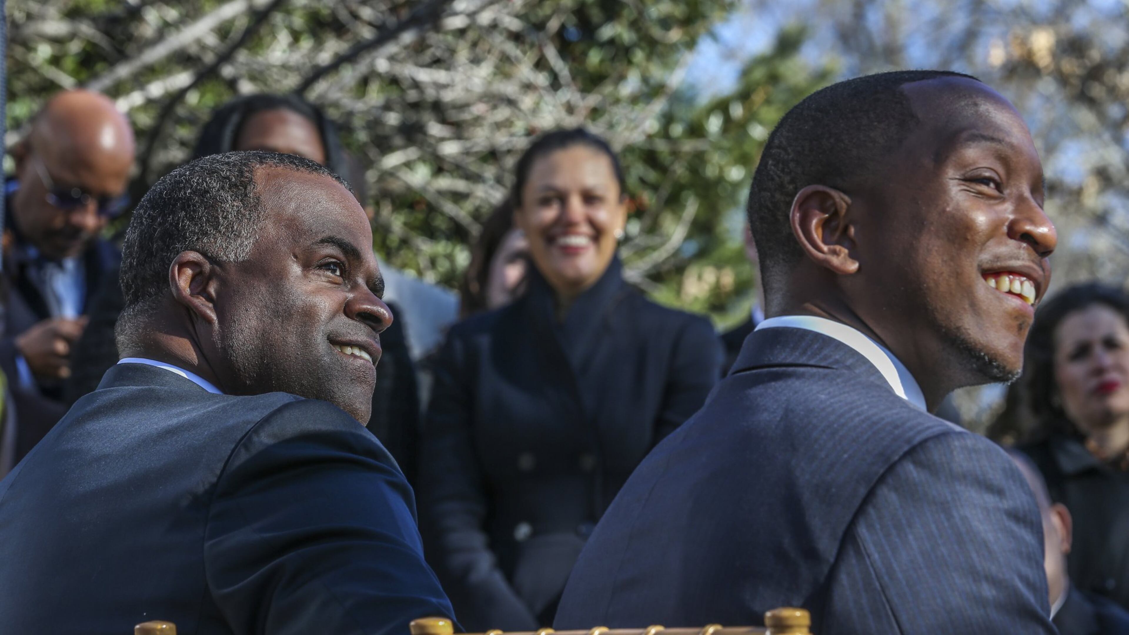 Then-Mayor Kasim Reed (left), Meria Carstarphen, superintendent of Atlanta Public Schools (center) and then-chairman of the Atlanta Public Schools (APS) Board of Education, Courtney English (right) during the press conference near the Atlanta Beltline in 2016 to announce the city and the school system had reached an agreement on how to share taxes they had been contending over. The two entities also fought over who owned school property deeds, which was resolved only after Reed left office. JOHN SPINK /JSPINK@AJC.COM
