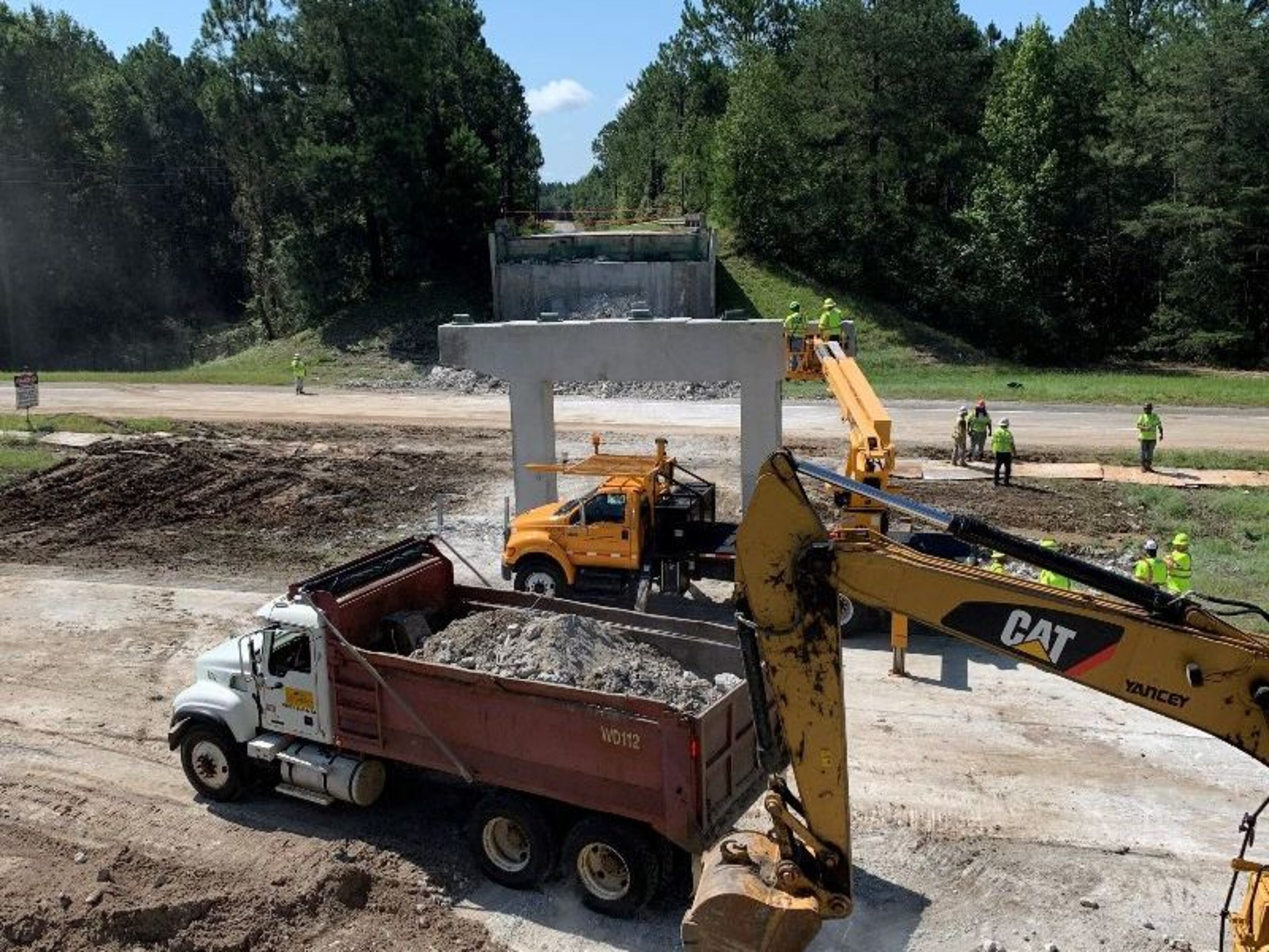 A view of the bridge supports on I-16 on Friday after the bridge was demolished. (Georgia DOT)
