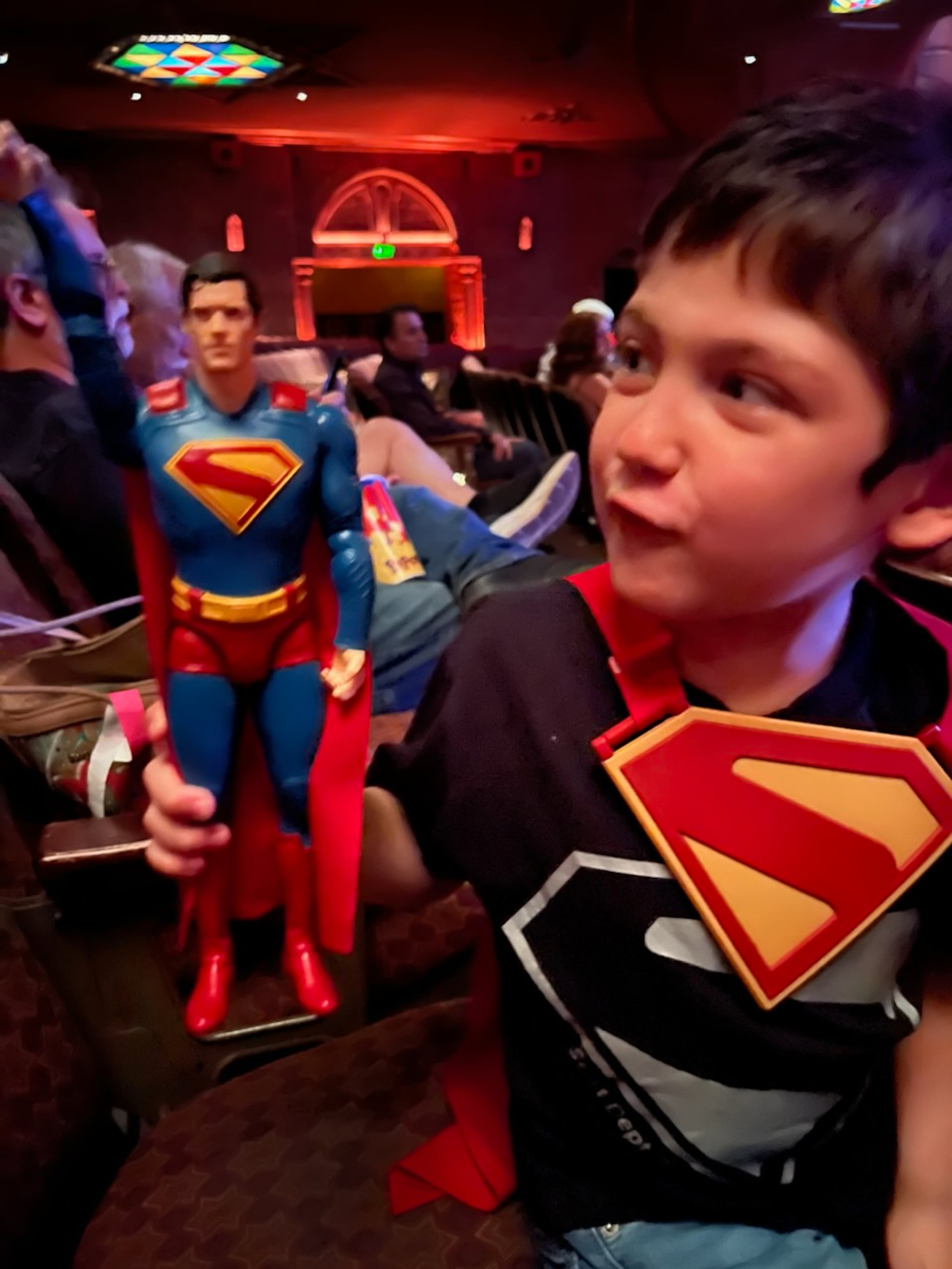 Oliver Diego Silva at a preview screening of "Superman," in which he plays young Clark Kent, at the Fox Theatre. (Courtesy of Diego Silva Acevedo and Kelly Young-Silva)