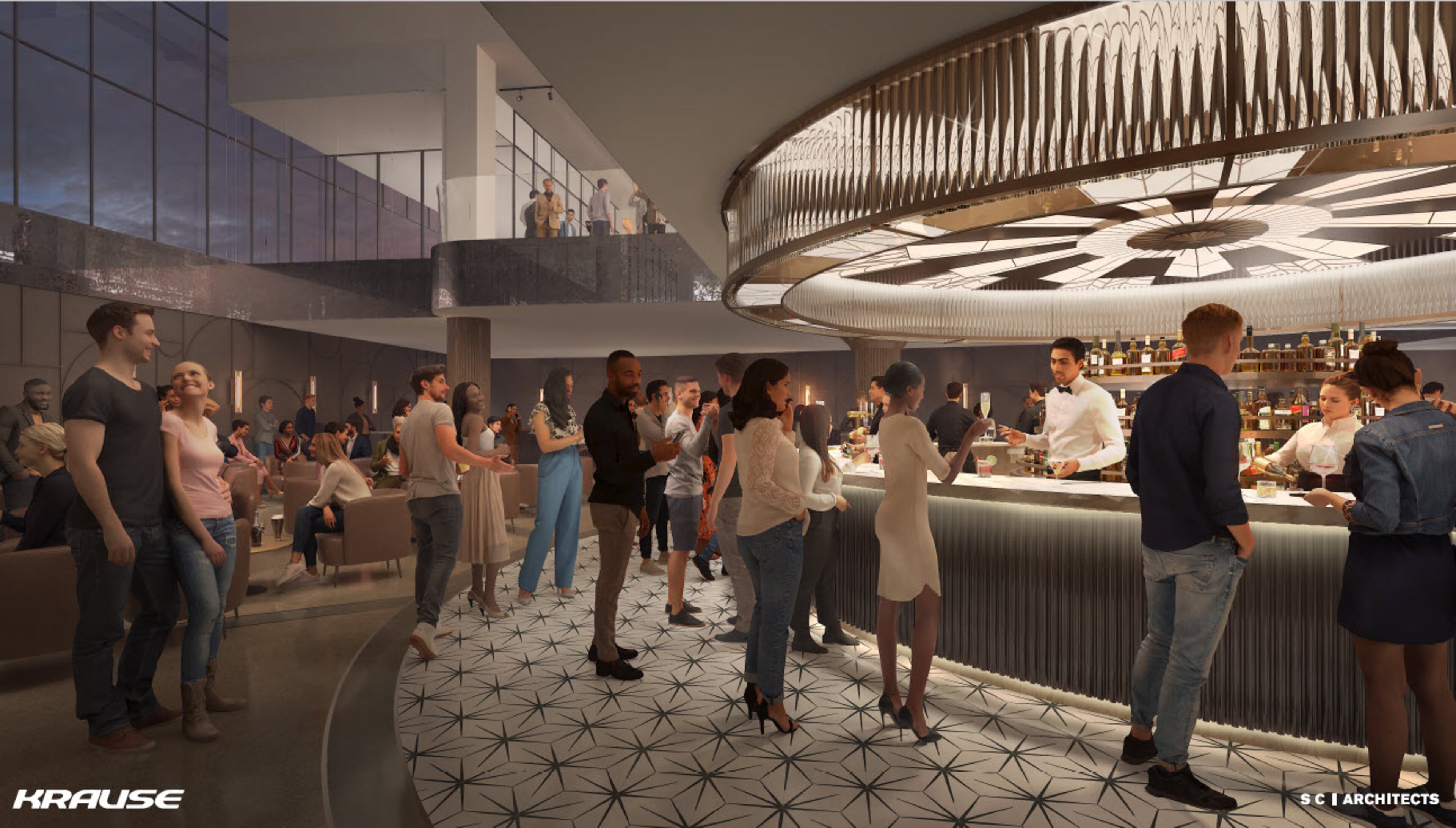 This is a rendering of a lounge within the arena proposed as part of the Gathering at South Forsyth project.