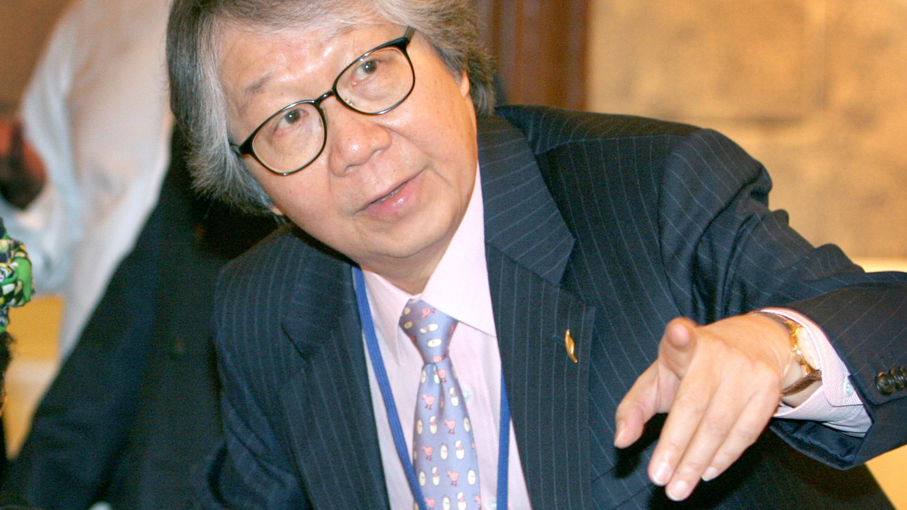 FILE - Singapore's Ambassador at Large Tommy Koh gestures during a luncheon in Singapore, Sept. 18, 2006, on the sidelines of the IMF-World Bank annual meetings. (AP Photo/Wong Maye-E, File)