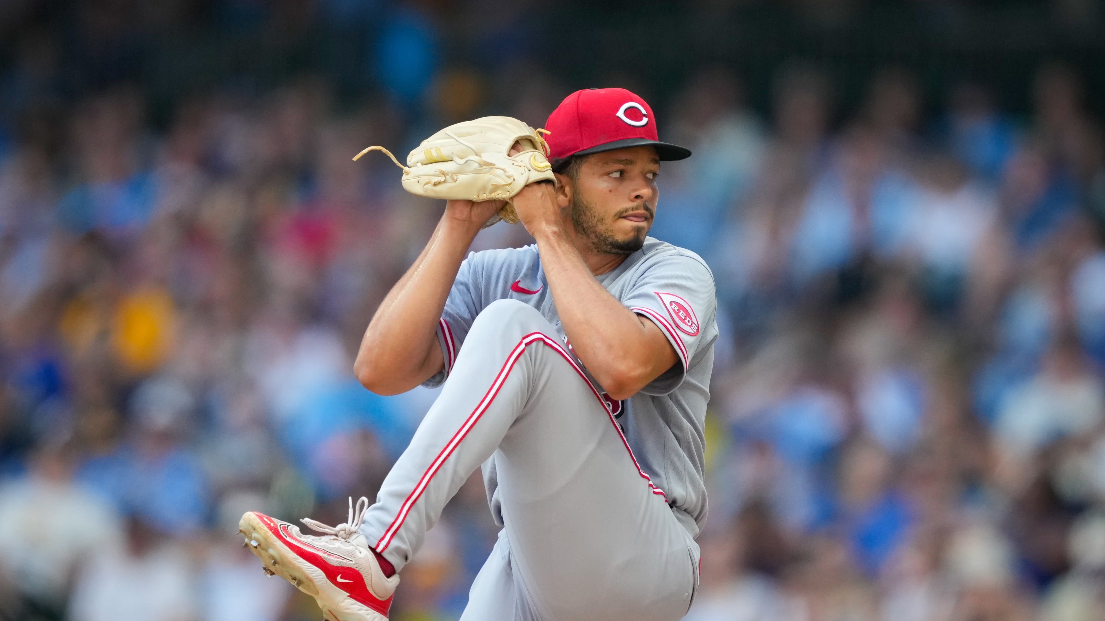 Cincinnati Reds pitcher Chase Burns throws during the first inning of a baseball game against the Milwaukee Brewers Thursday, July 2, 2026, in Milwaukee. (AP Photo/Kayla Wolf)