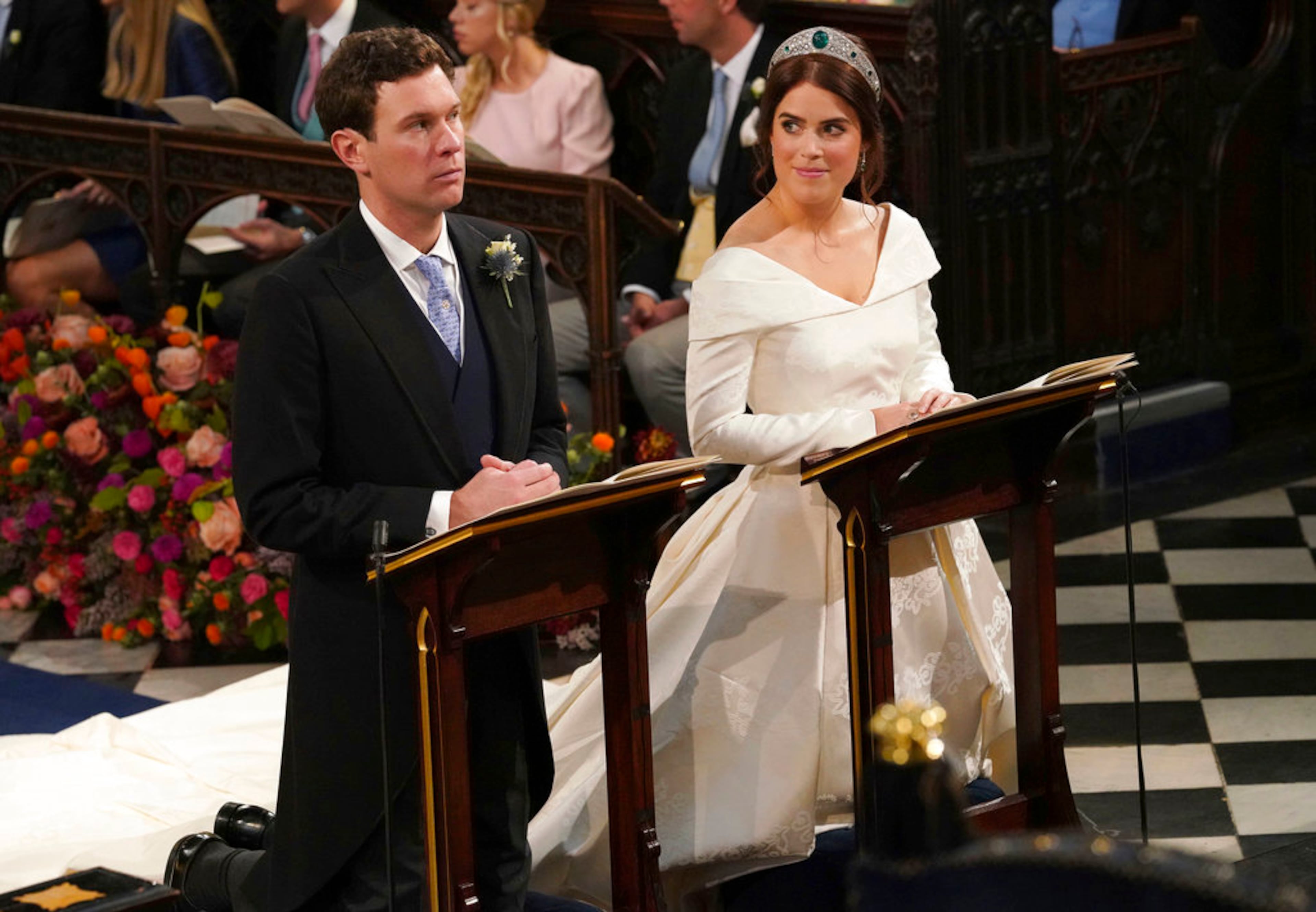 The wedding ceremony between Princess Eugenie of York and Jack Brooksbank in St Georgeâs Chapel, Windsor Castle, near London, England, Friday Oct. 12, 2018. (Jonathan Brady, Pool via AP)