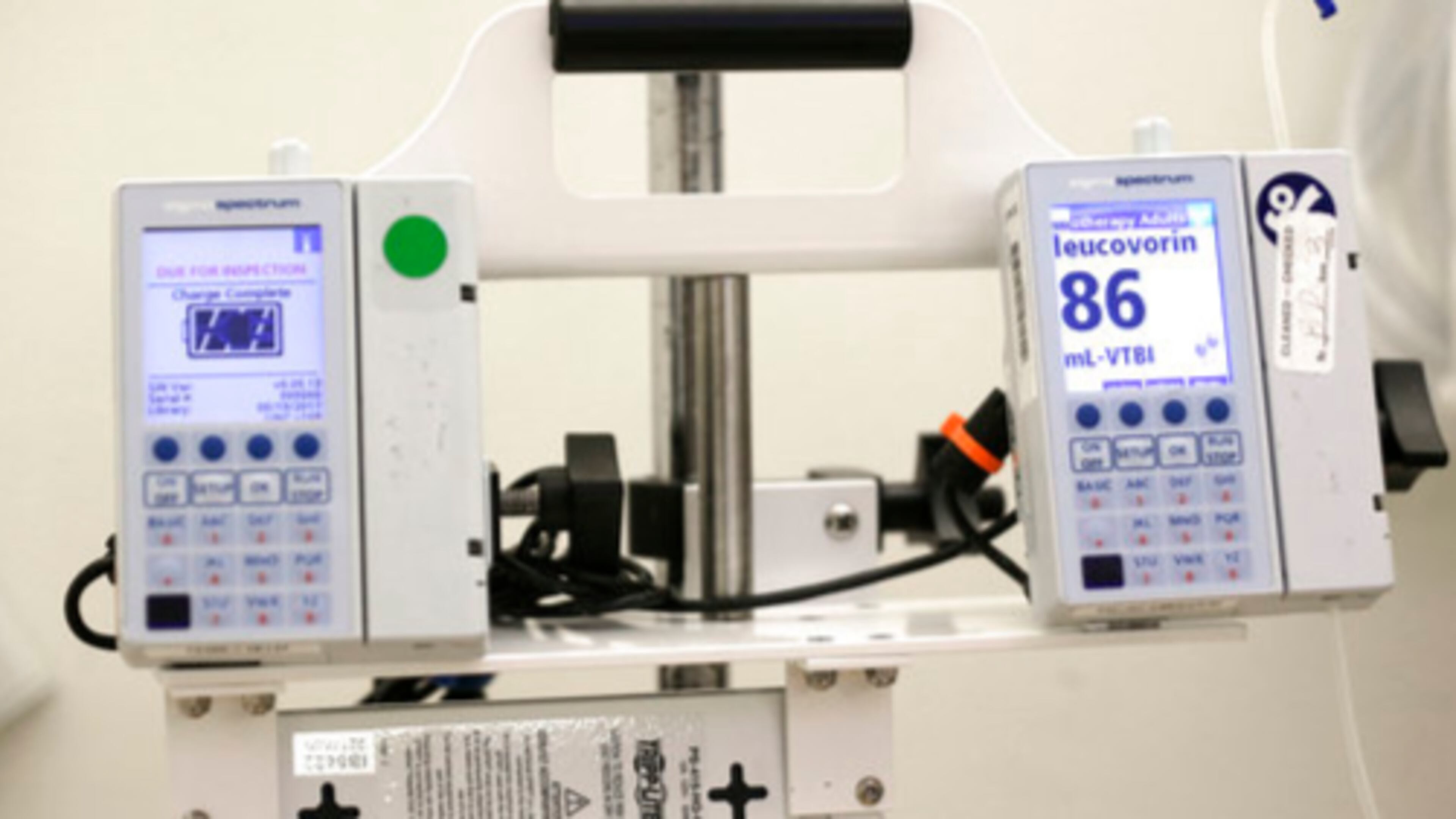 This Thursday, May 25, 2017 photo shows equipment that administers chemotherapy drugs at the North Carolina Cancer Hospital in Chapel Hill, N.C. A study that had patients use home computers to report problems like nausea and fatigue improved survival _ by nearly half a year, longer than many new cancer drugs do. (AP Photo/Gerry Broome)