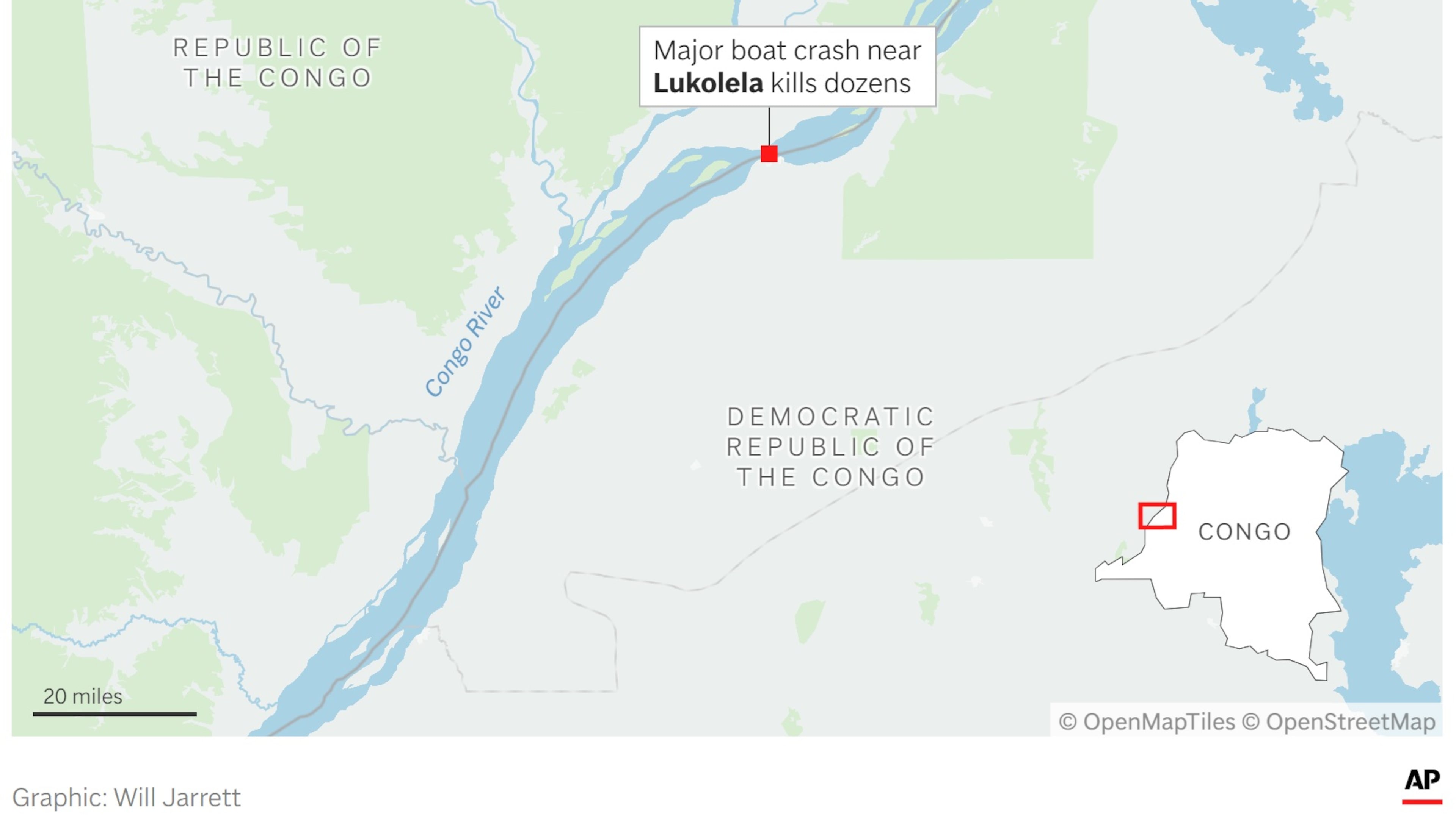 A map showing where a boat sank on the Congo River. (AP Digital Embed)