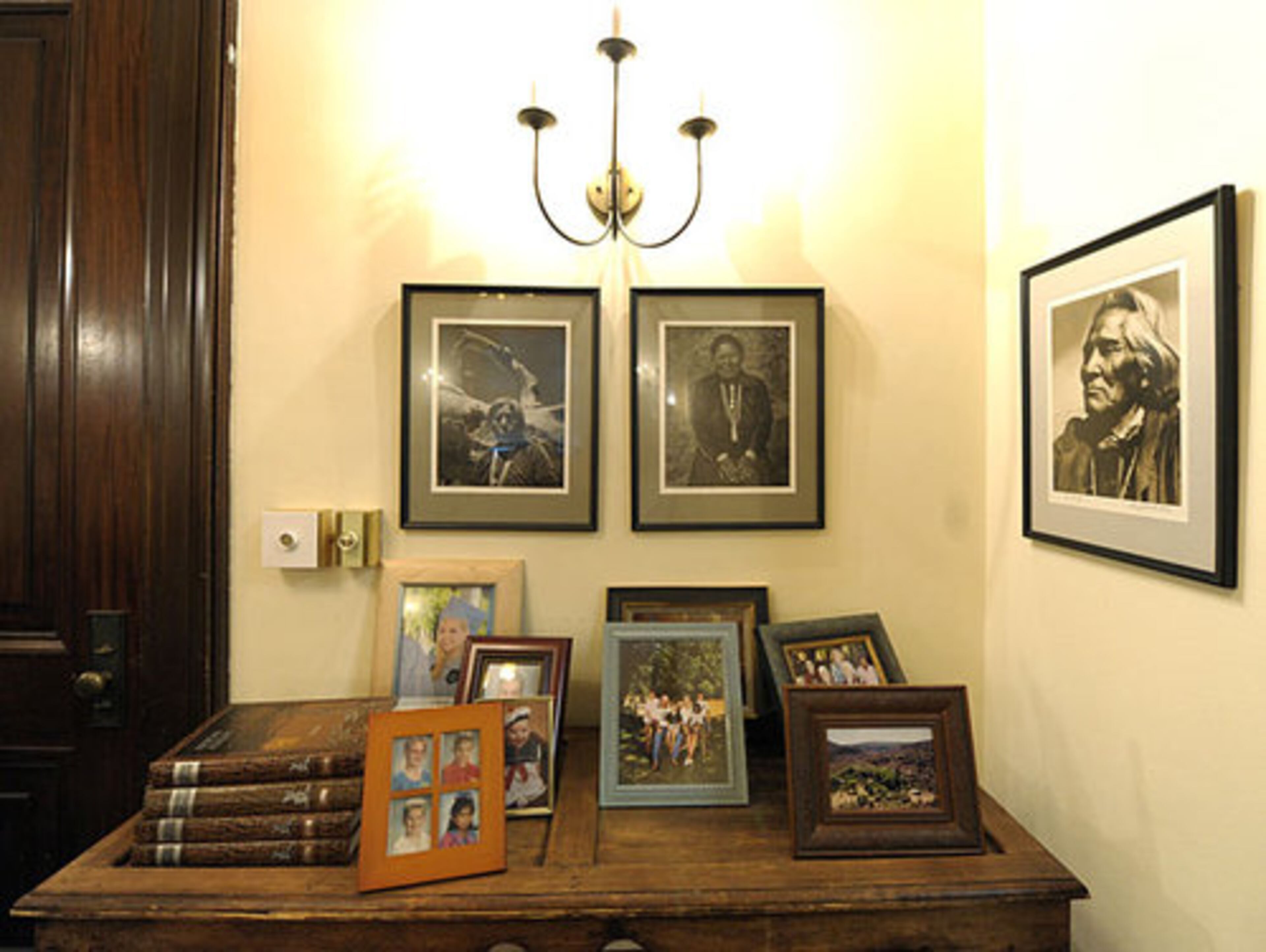 These black-and-white prints of Native Americans were photographed by Barry Goldwater.