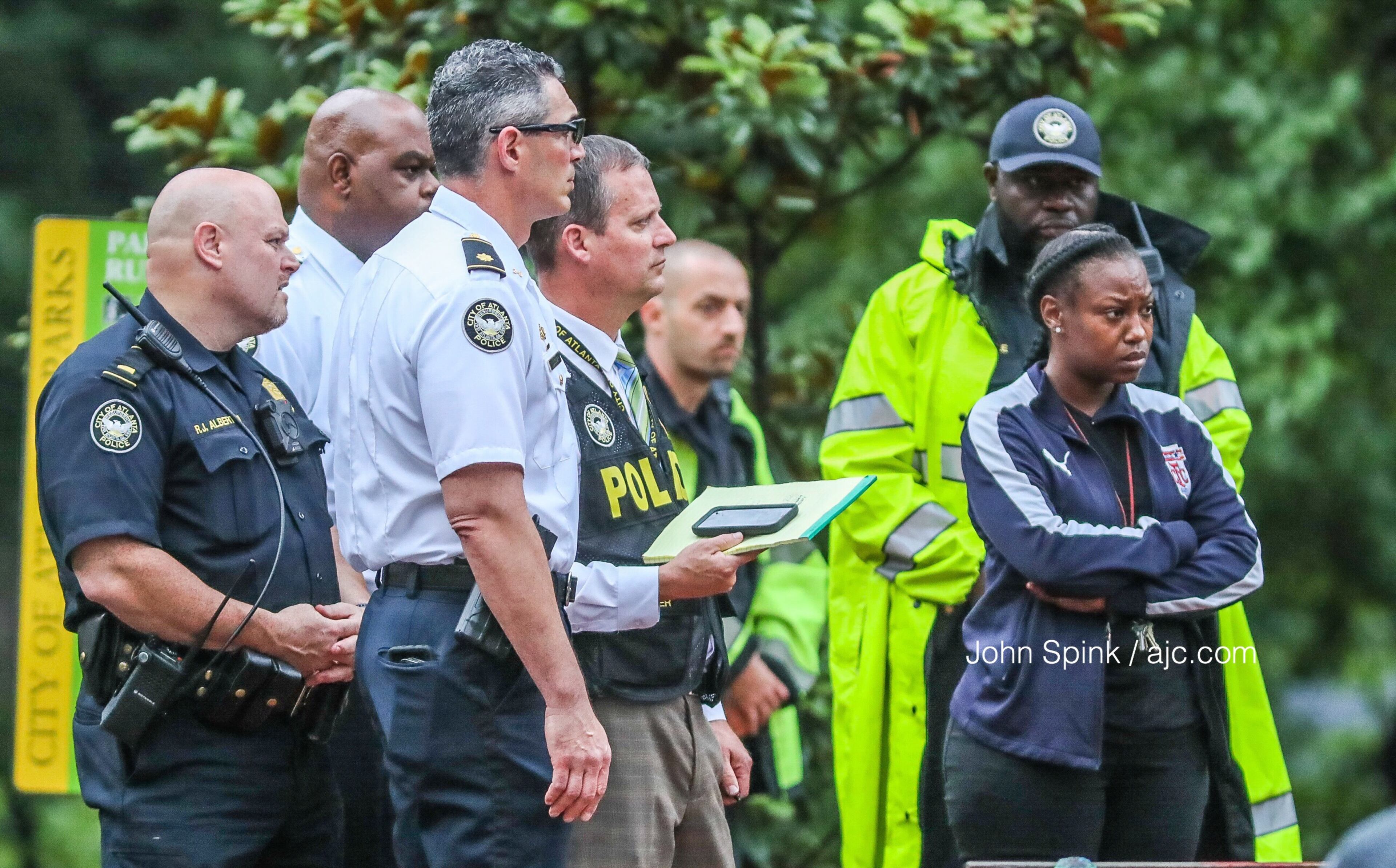 Atlanta police set up a command post at Perkerson Park during the search for 8-year-old Imani Colvin. Her mother, seen in the far right, was on the scene.