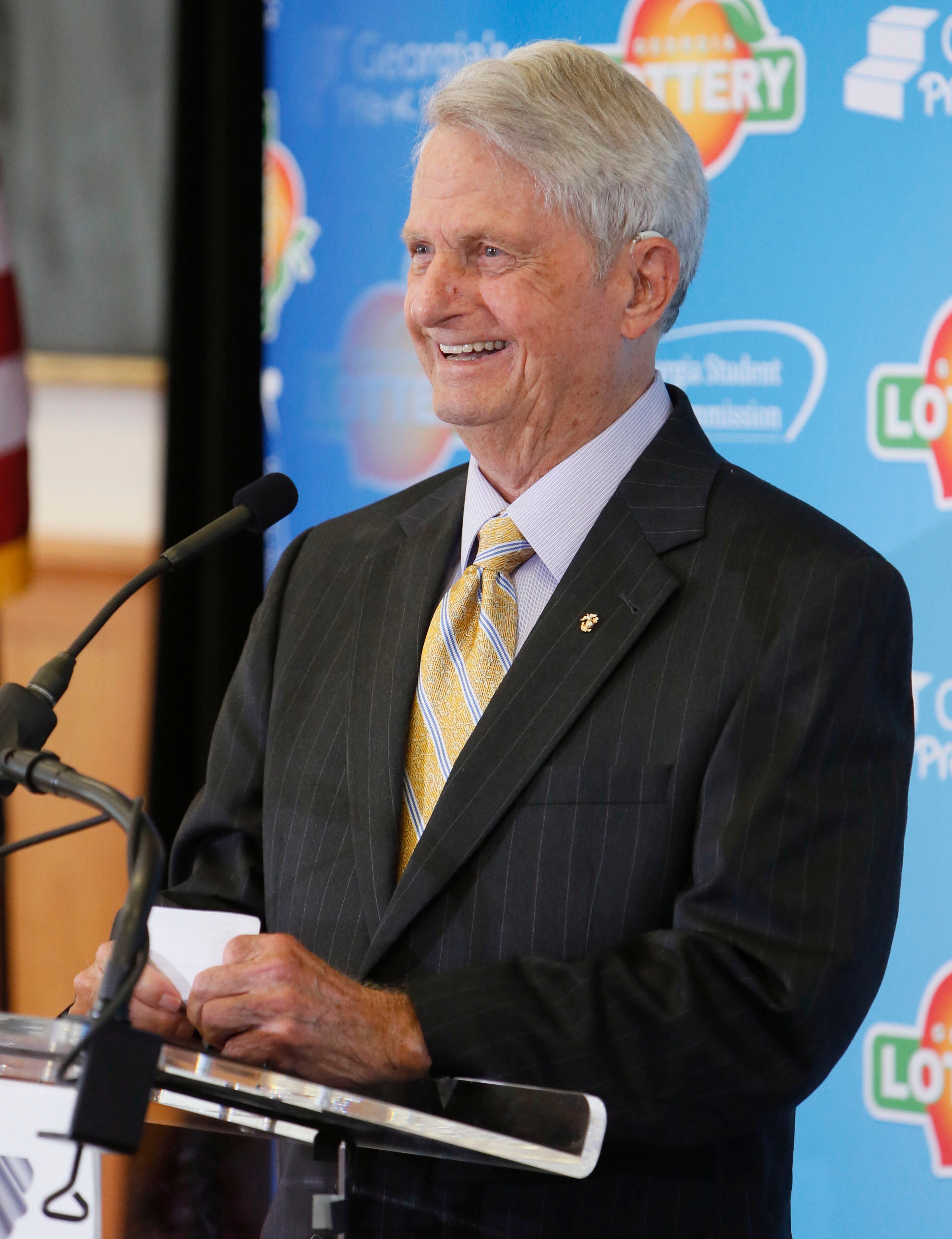 June 26, 2013 - Athens - Zell Miller showed a variety of emotions during his remarks to the group as he acknowledged the many friends an family members present. In late June 1993, Gov. Zell Miller bought the first lottery ticket ever sold in Georgia. Today, 20 years later to the day, Miller, Gov. Nathan Deal and other dignitaries gathered at the University of Georgia Zell B. Miller Learning Center for a Lottery 20th Anniversary Ceremony. BOB ANDRES / BANDRES@AJC.COM