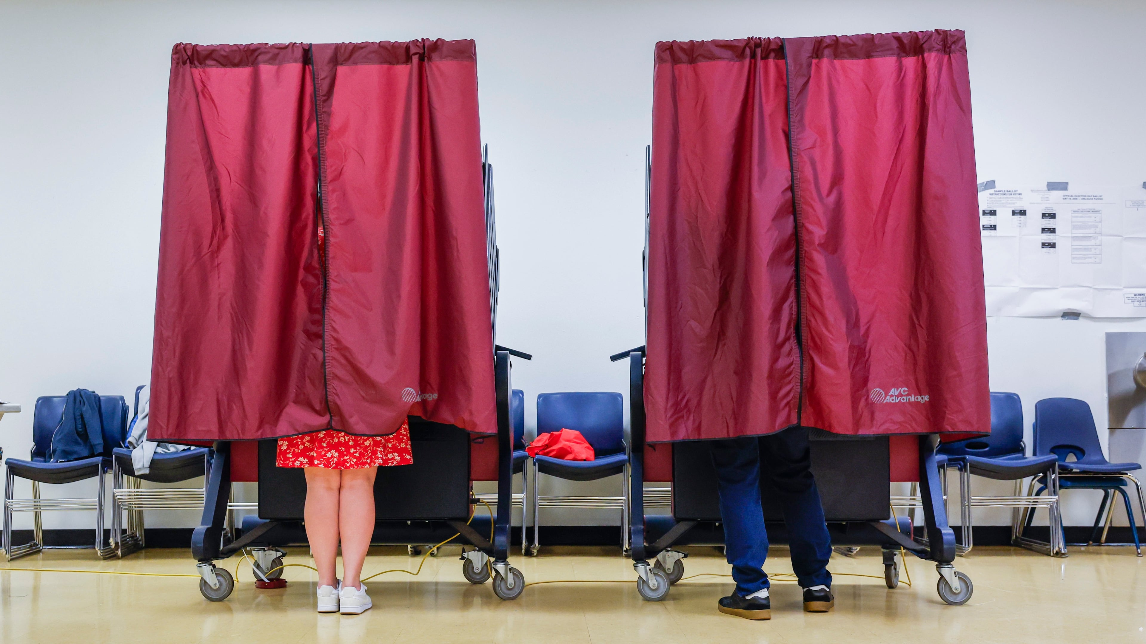 Voters cast their ballots at the Dryades YMCA polling location in New Orleans, Saturday, May 16, 2026. (Sophia Germer/The Times-Picayune/The New Orleans Advocate via AP)