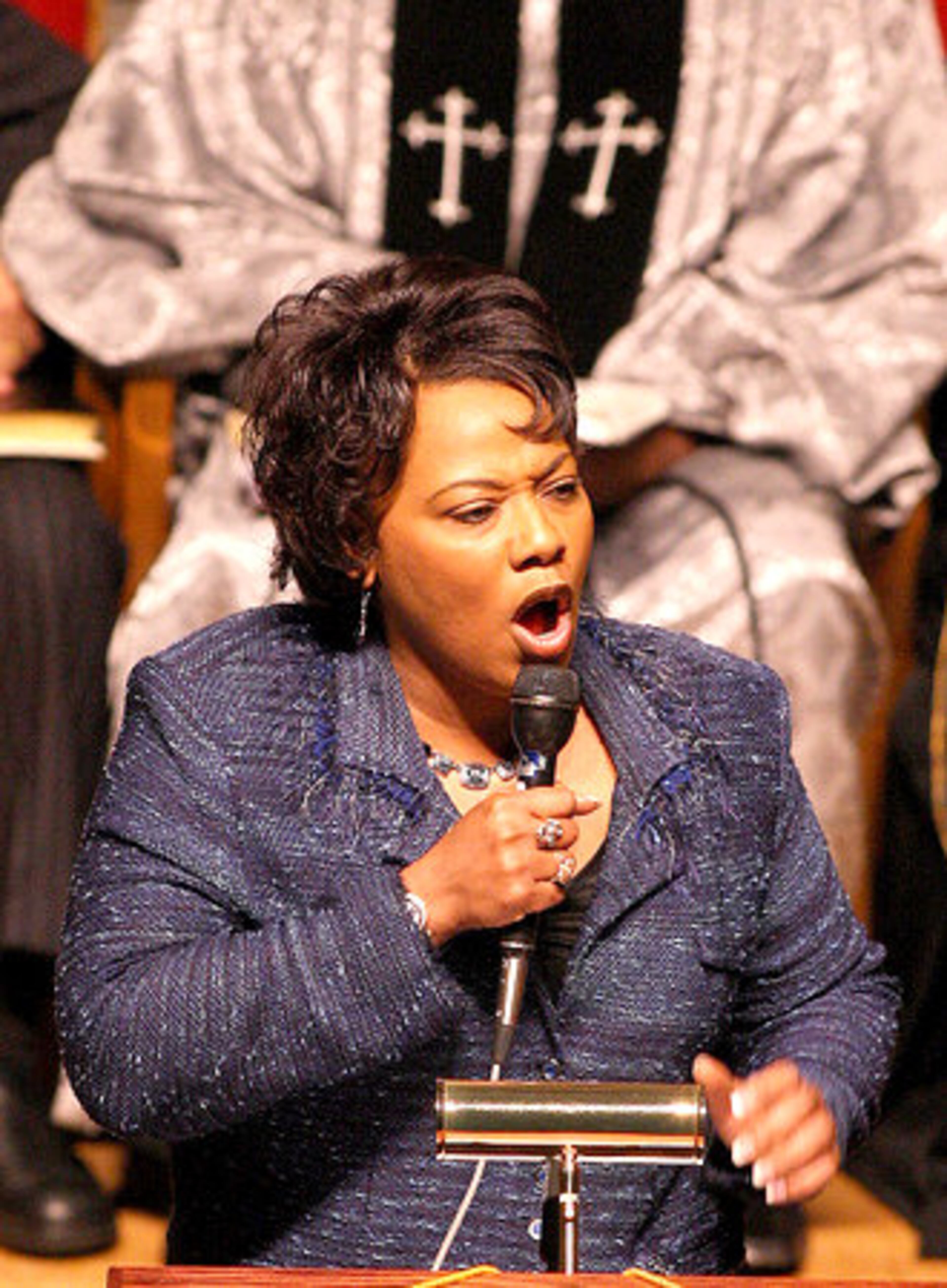 Elder Bernice King speaks during the funeral services.