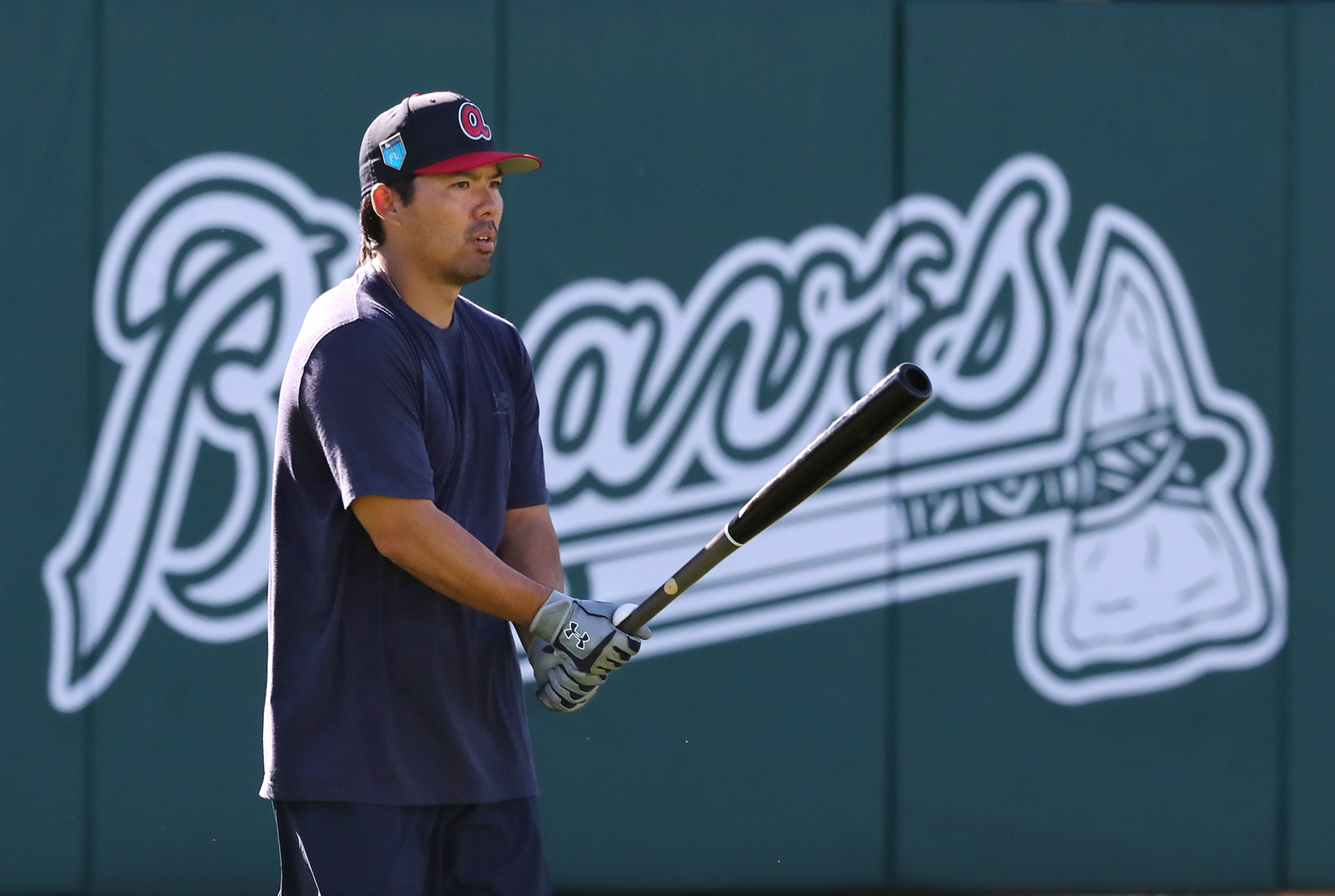 Feb 18, 2018 Lake Buena Vista: Braves catcher Kurt Suzuki makes his way back to the clubhouse from the batting tunnels on Sunday, Feb 18, 2018, at the ESPN Wide World of Sports Complex in Lake Buena Vista. Curtis Compton/ccompton@ajc.com