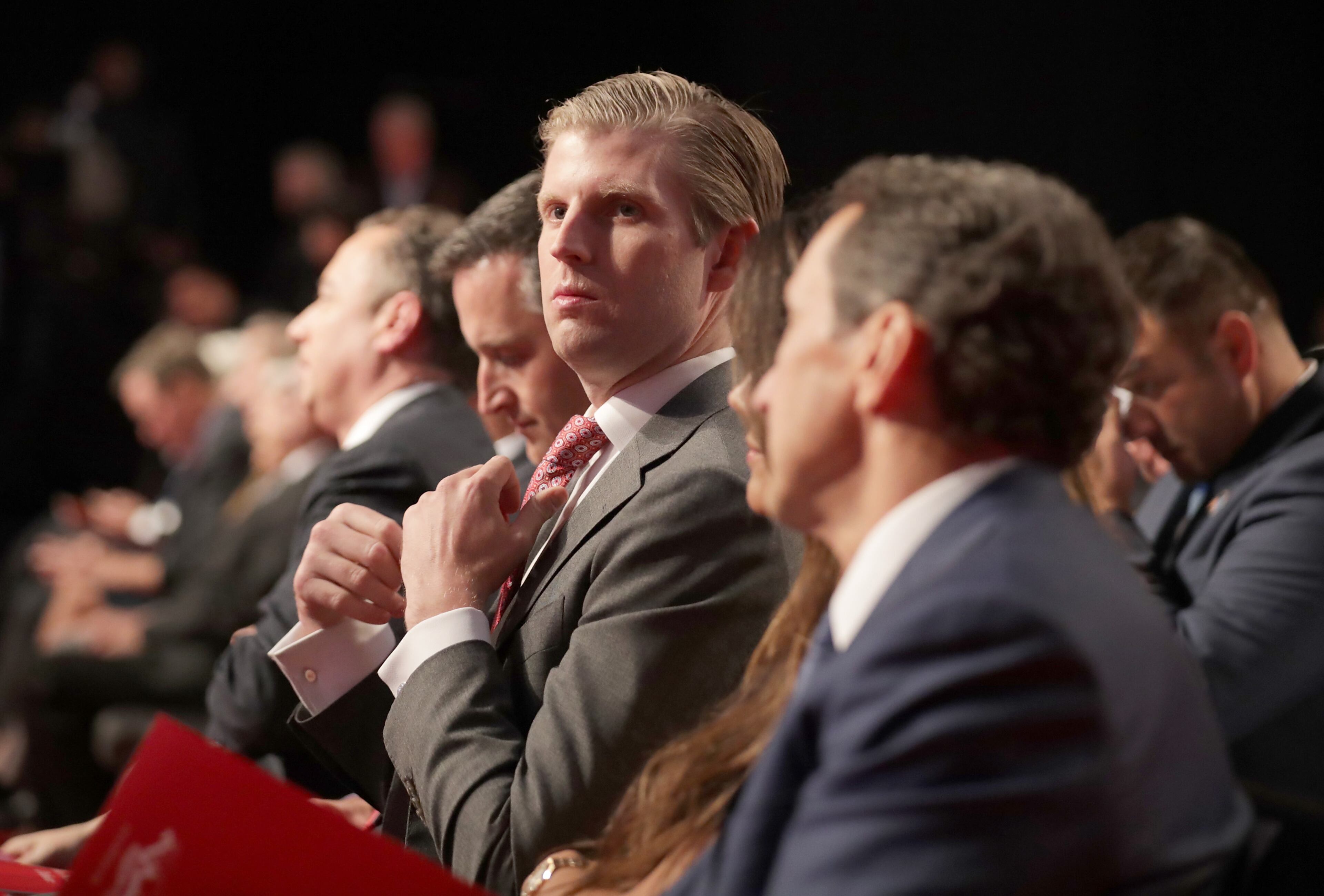 Eric Trump, son of Republican presidential nominee Donald Trump, attends the vice presidential debate between Democratic nominee Tim Kaine and Republican nominee Mike Pence at Longwood University on Oct. 4, 2016 in Farmville, Virginia. This is the second of four debates during the presidential election season and the only debate between the vice presidential candidates. (Photo by Chip Somodevilla/Getty Images)