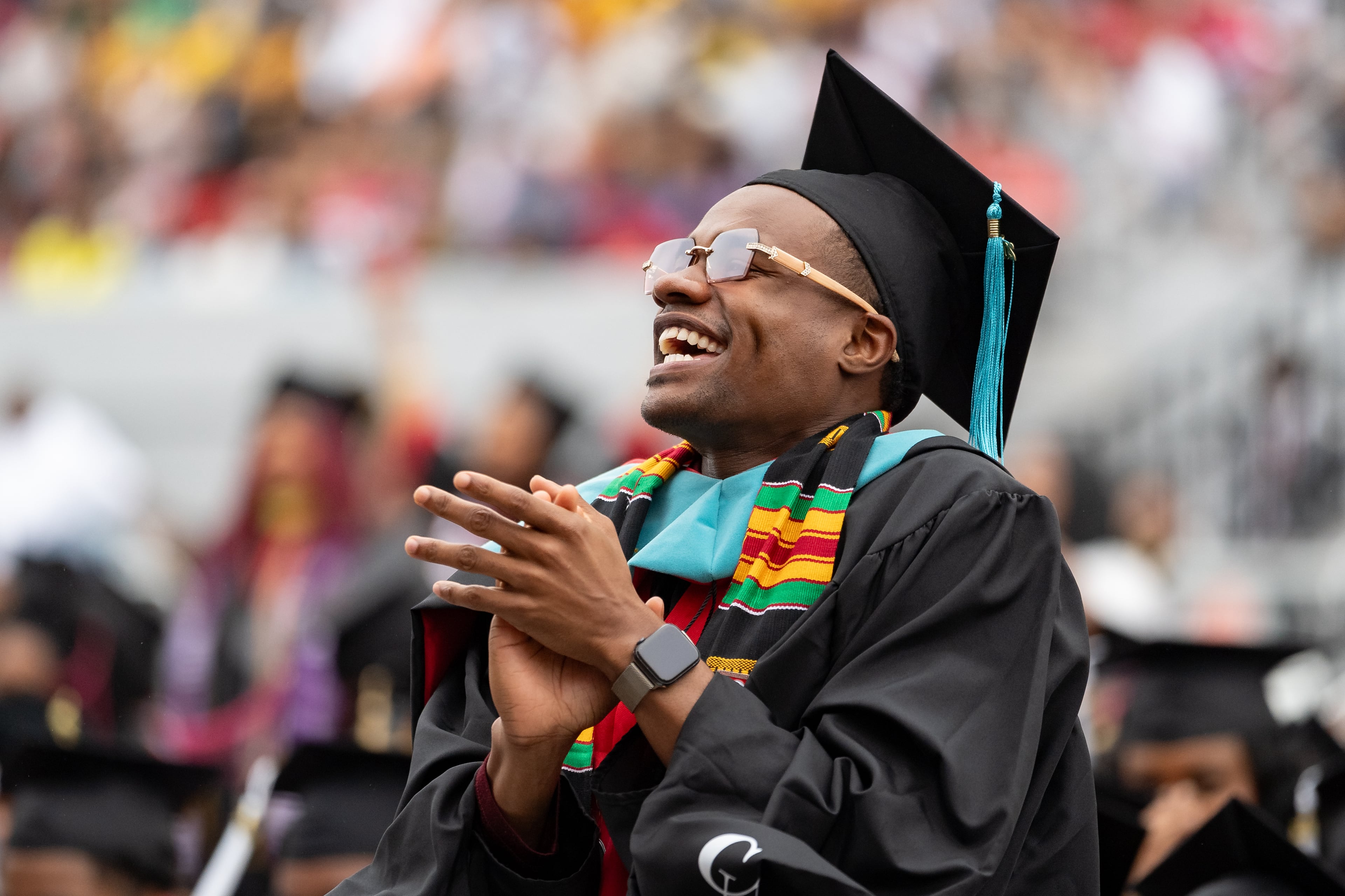 Graduates, faculty and family gather for the Clark Atlanta University 35th annual commencement convocation on Saturday, May 18, 2024. (Ben Hendren for The Atlanta Journal-Constitution)