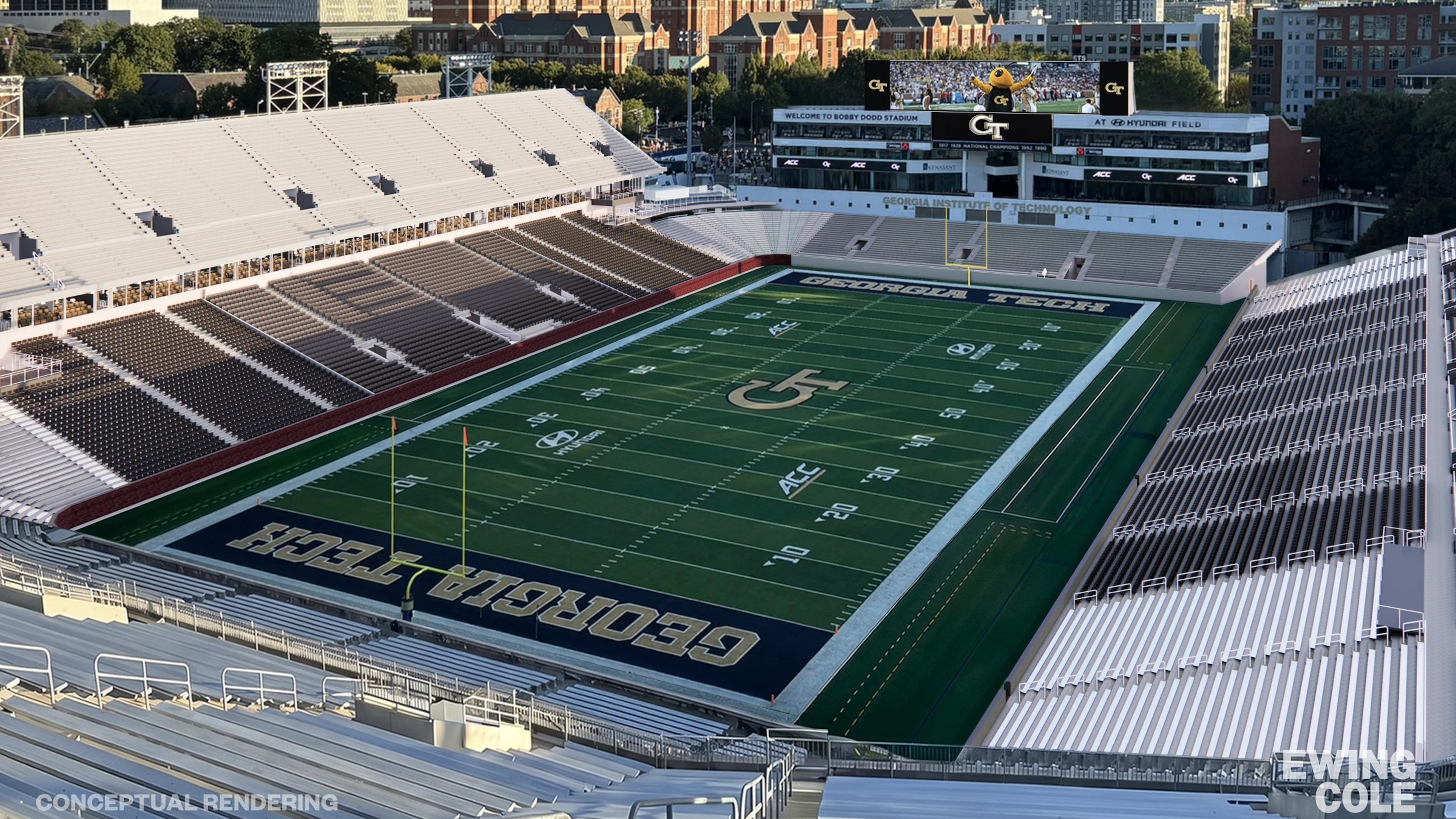 Georgia Tech Athletics released a conceptual rendering of the seating bowl design for Bobby Dodd Stadium at Hyundai Field on Monday, June 22, 2026. Renovations are scheduled to begin immediately following the conclusion of the 2026 season and be completed ahead of the 2027 campaign. (Georgia Tech Athletics)