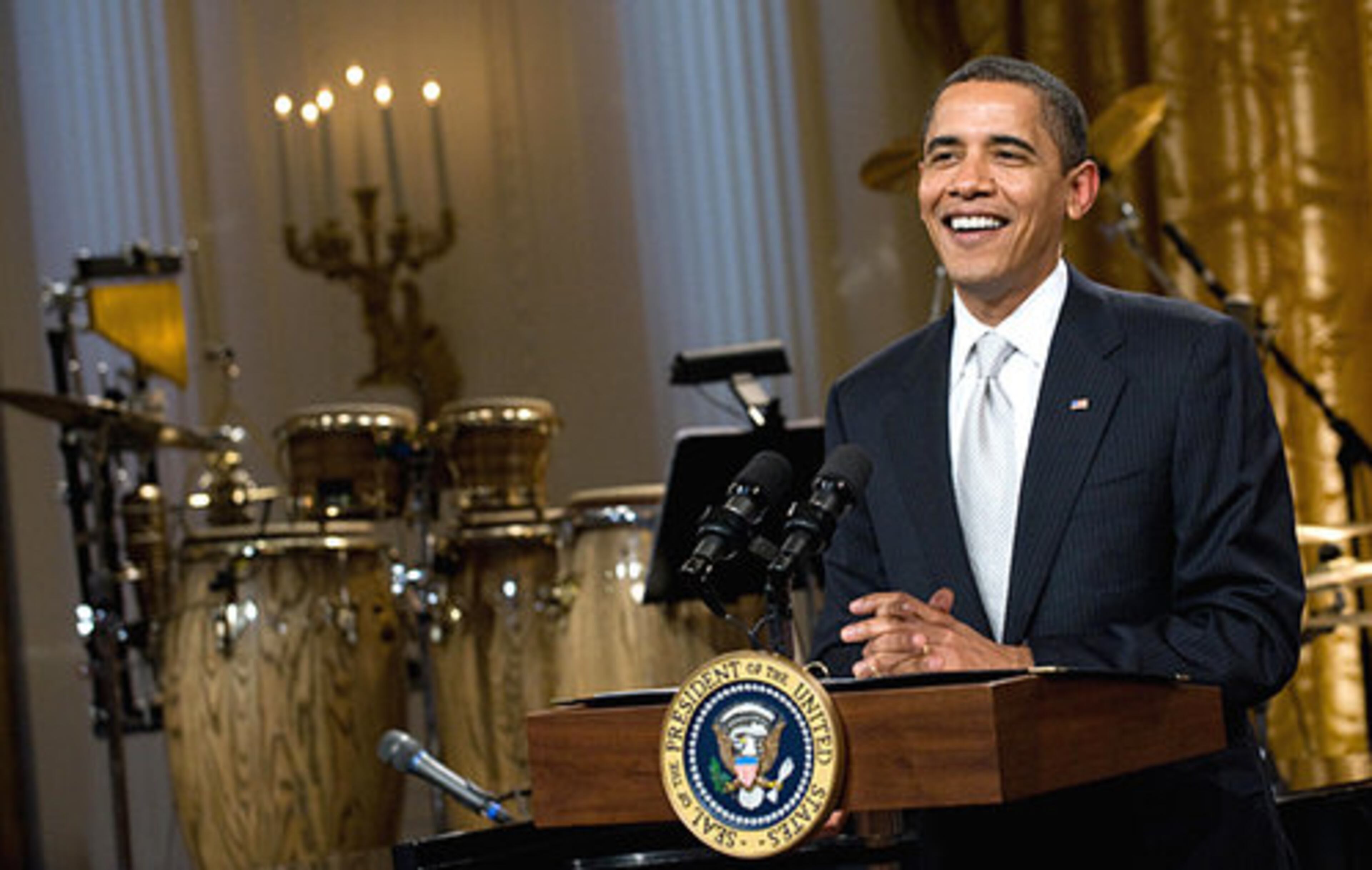 President Barack Obama speaks during the taping.