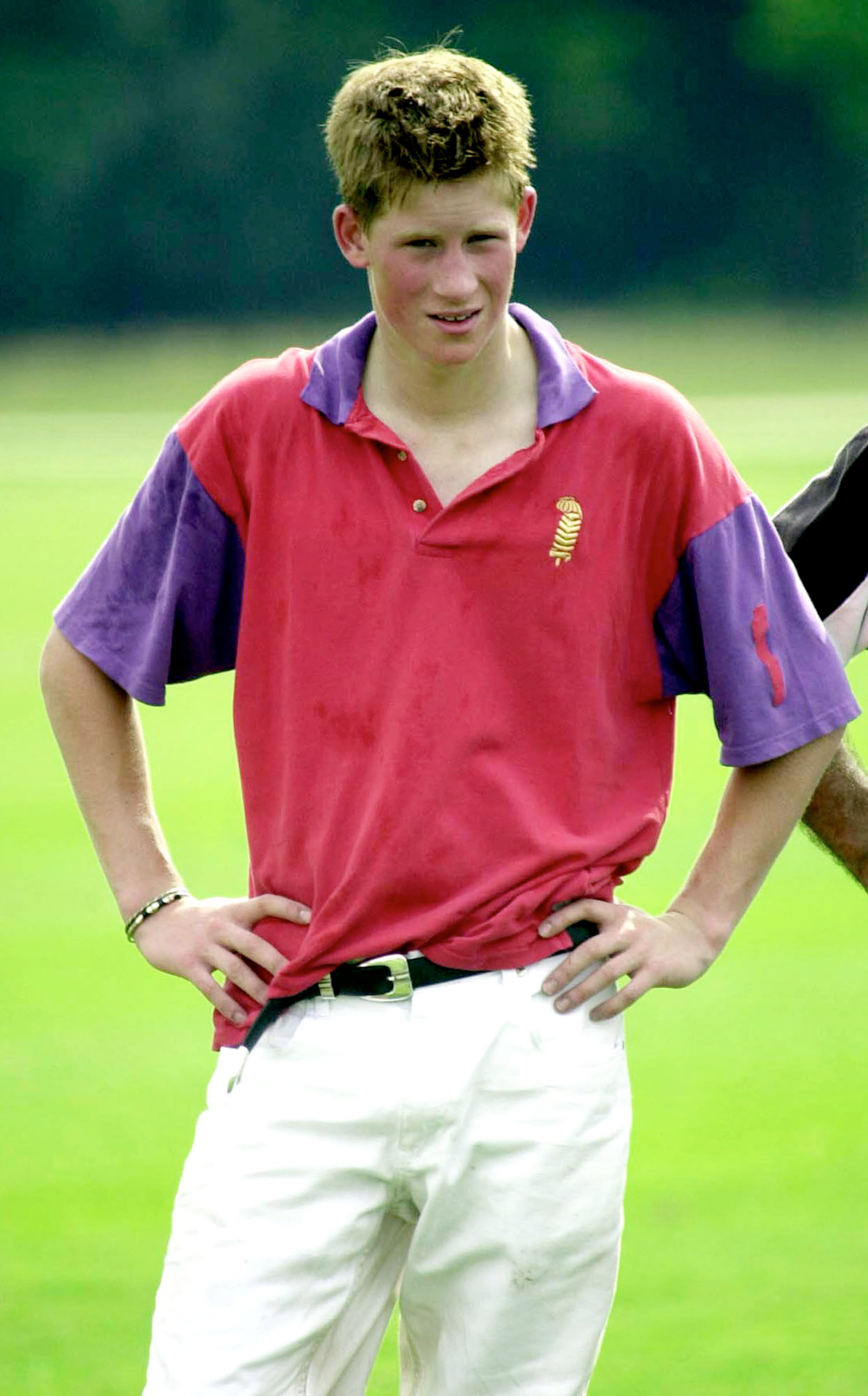 Britian's Prince Harry takes part in an exhibition Polo match July 28, 2001, at Cirencester Park Polo Club in Gloucestershire, England.