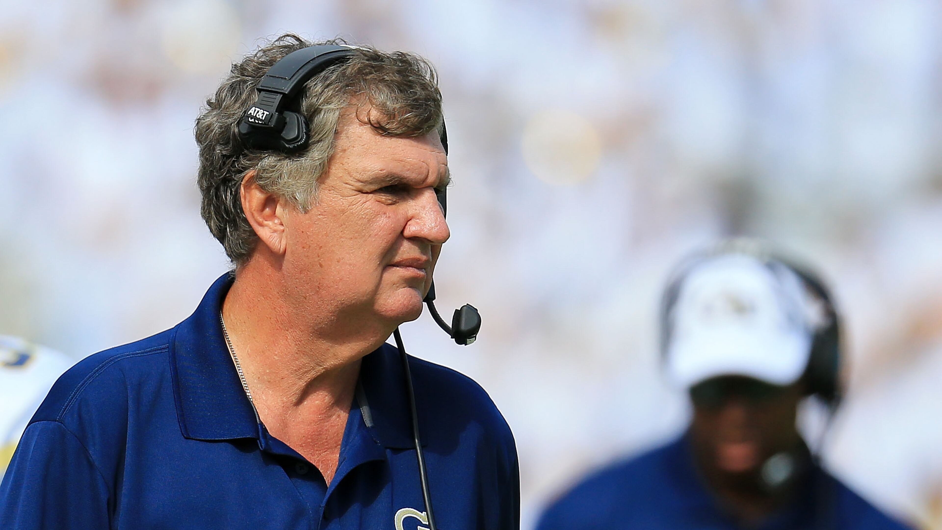 Georgia Tech coach Paul Johnson looks on during the second half against the Georgia Southern Eagles at Bobby Dodd Stadium on October 15, 2016 in Atlanta, Georgia. (Photo by Daniel Shirey/Getty Images)