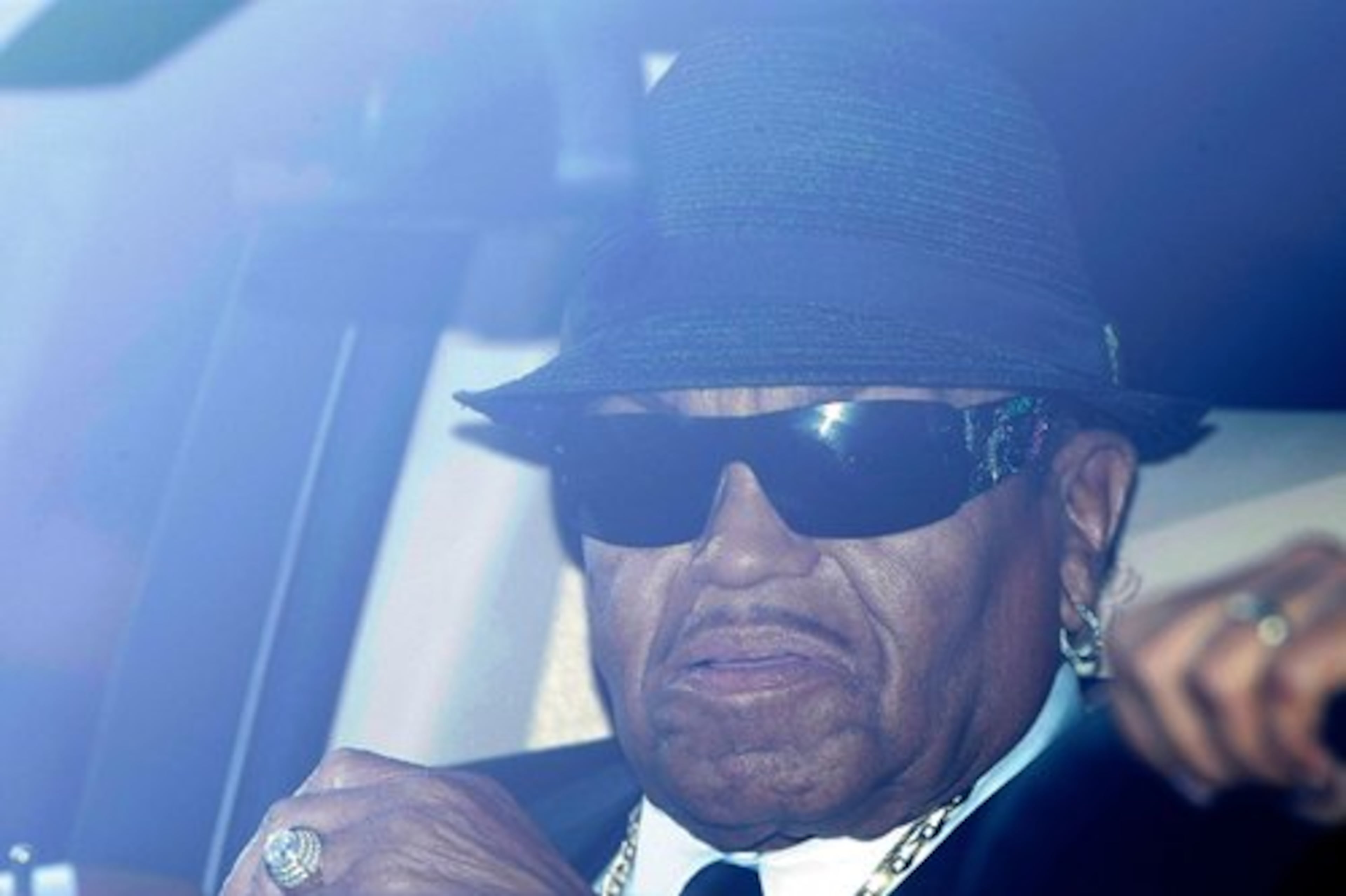 Joe Jackson departs the Jackson family compound for the memorial service for his son, pop singer Michael Jackson.
