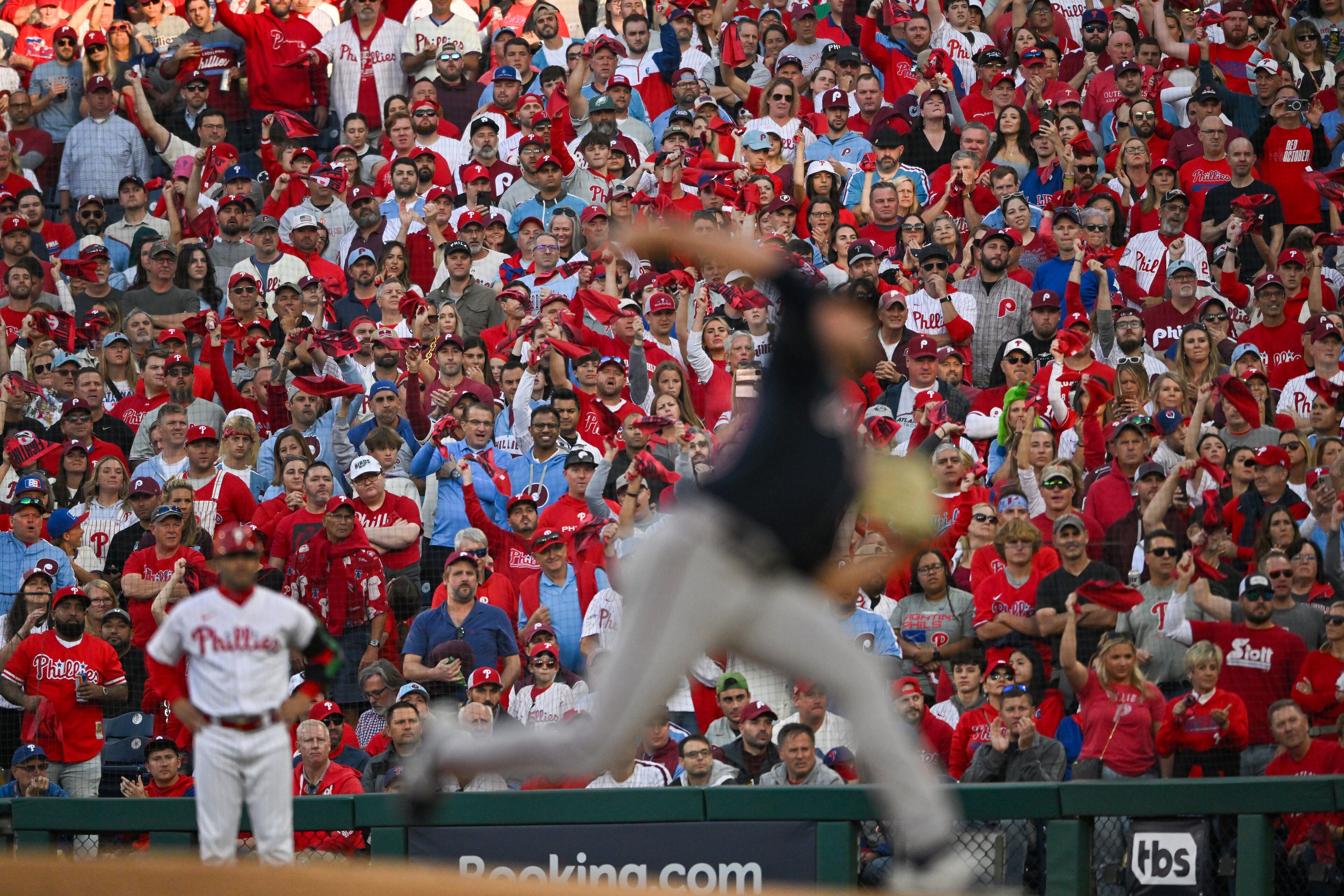 Atlanta Braves starting pitcher Bryce Elder (55) during the first inning of NLDS Game 3 in Philadelphia on Wednesday, Oct. 11, 2023. (Hyosub Shin / Hyosub.Shin@ajc.com)