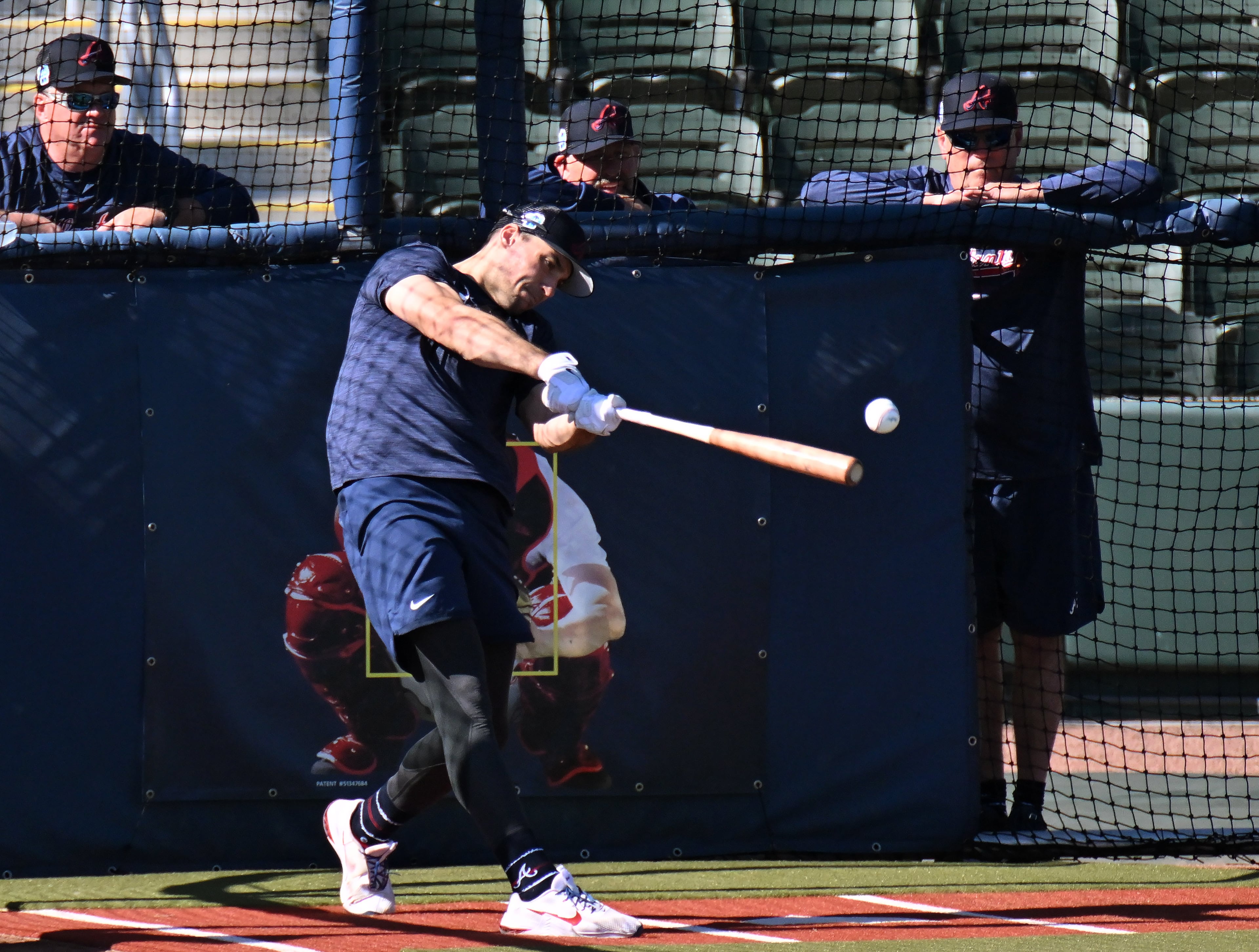 Braves first baseman Matt Olson takes batting practice Wednesday during spring training at CoolToday Park in North Port, Florida. (Hyosub Shin / Hyosub.Shin@ajc.com)