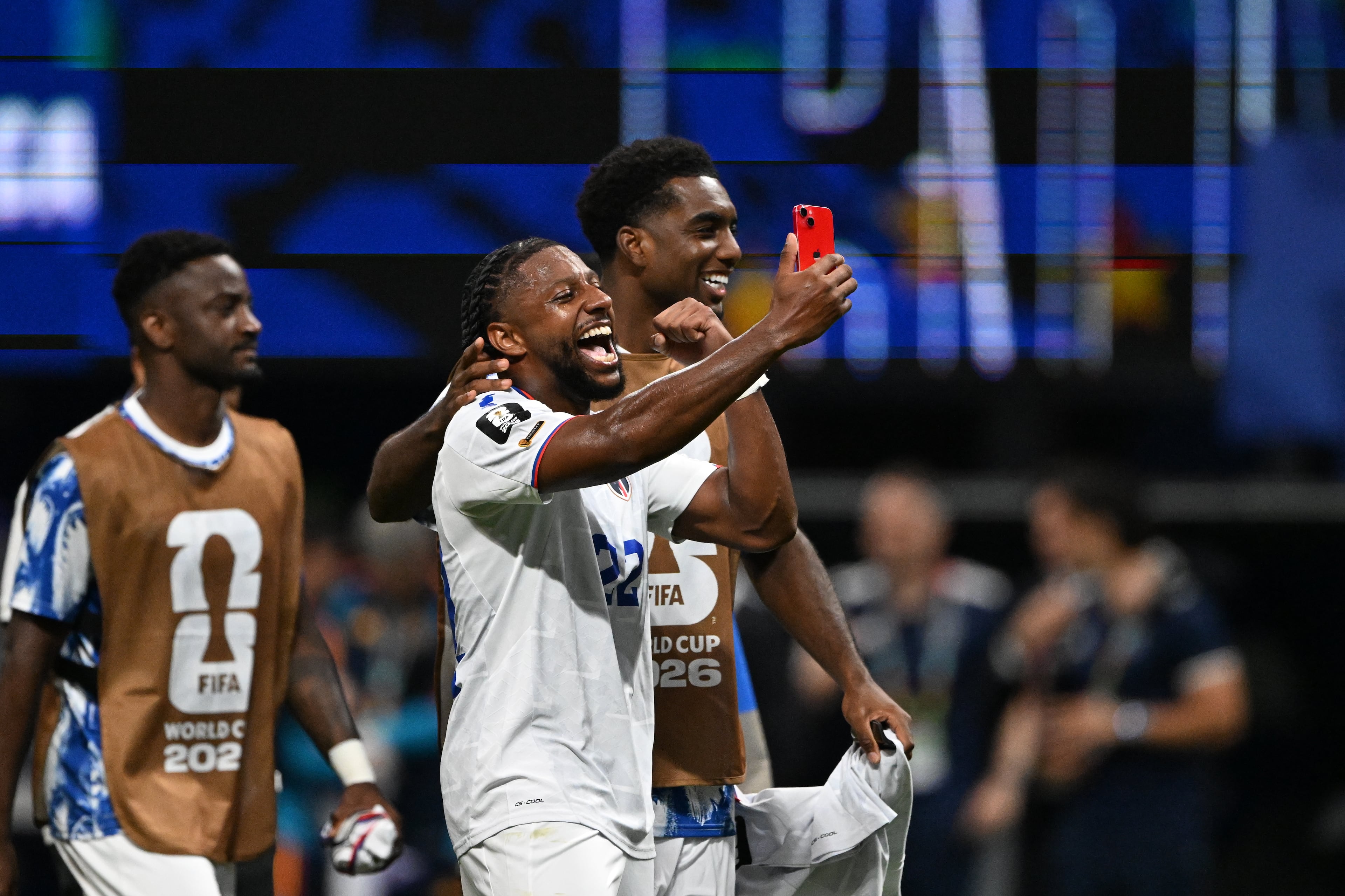 Cape Verde's Steven Moreira (22) celebrates a 0-0 draw with Spain in Group H match at Atlanta Stadium (Mercedes-Benz Stadium) on Monday, June 15, 2026. (Hyosub Shin/AJC)
