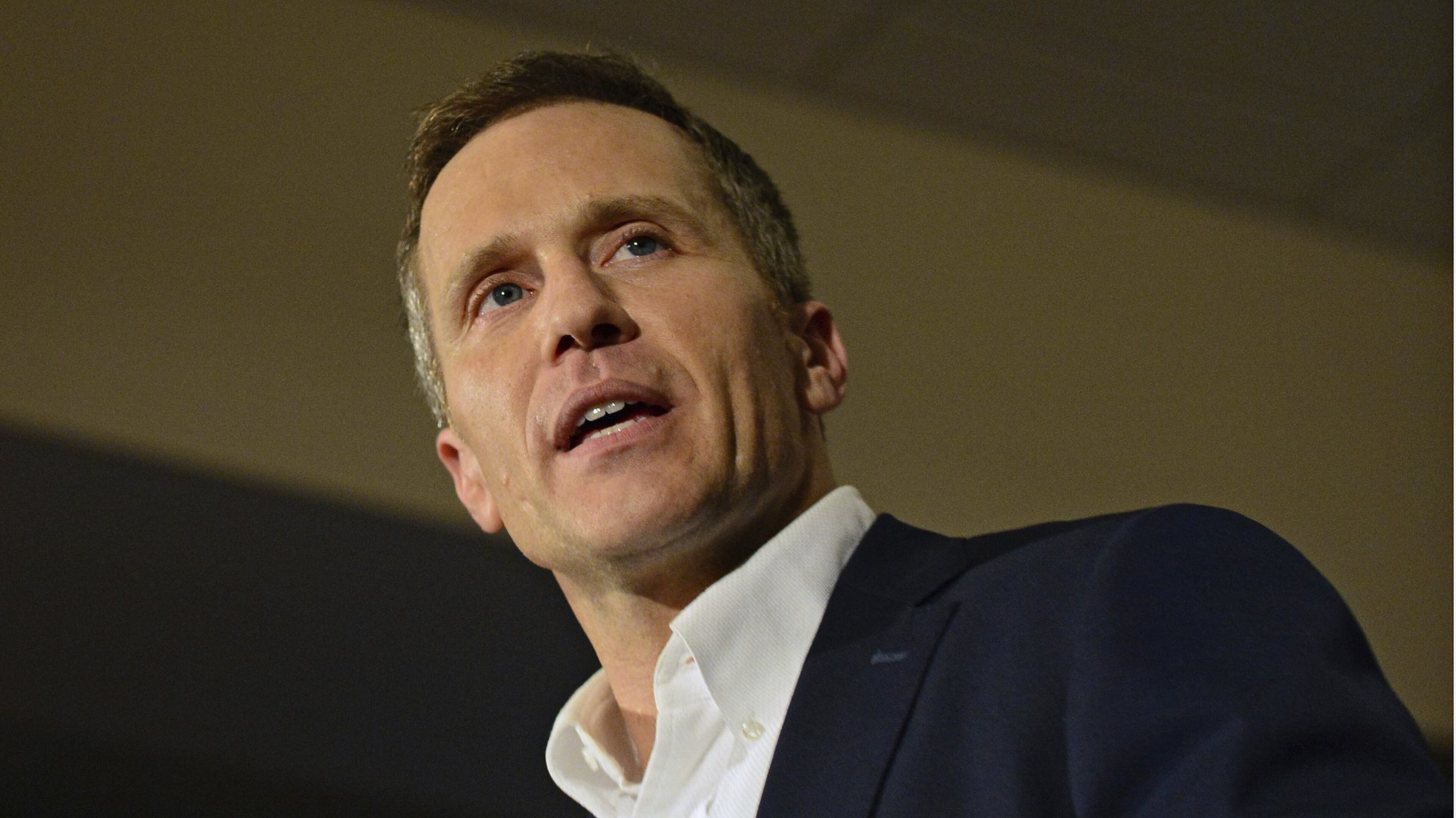 FILE - In this Nov. 8, 2016 file photo, Missouri Republican Governor-elect Eric Greitens delivers a victory speech in Chesterfield, Mo. Greitens, has promised to sign a right-to-work law when he gets into office. (AP Photo/Jeff Curry, File)