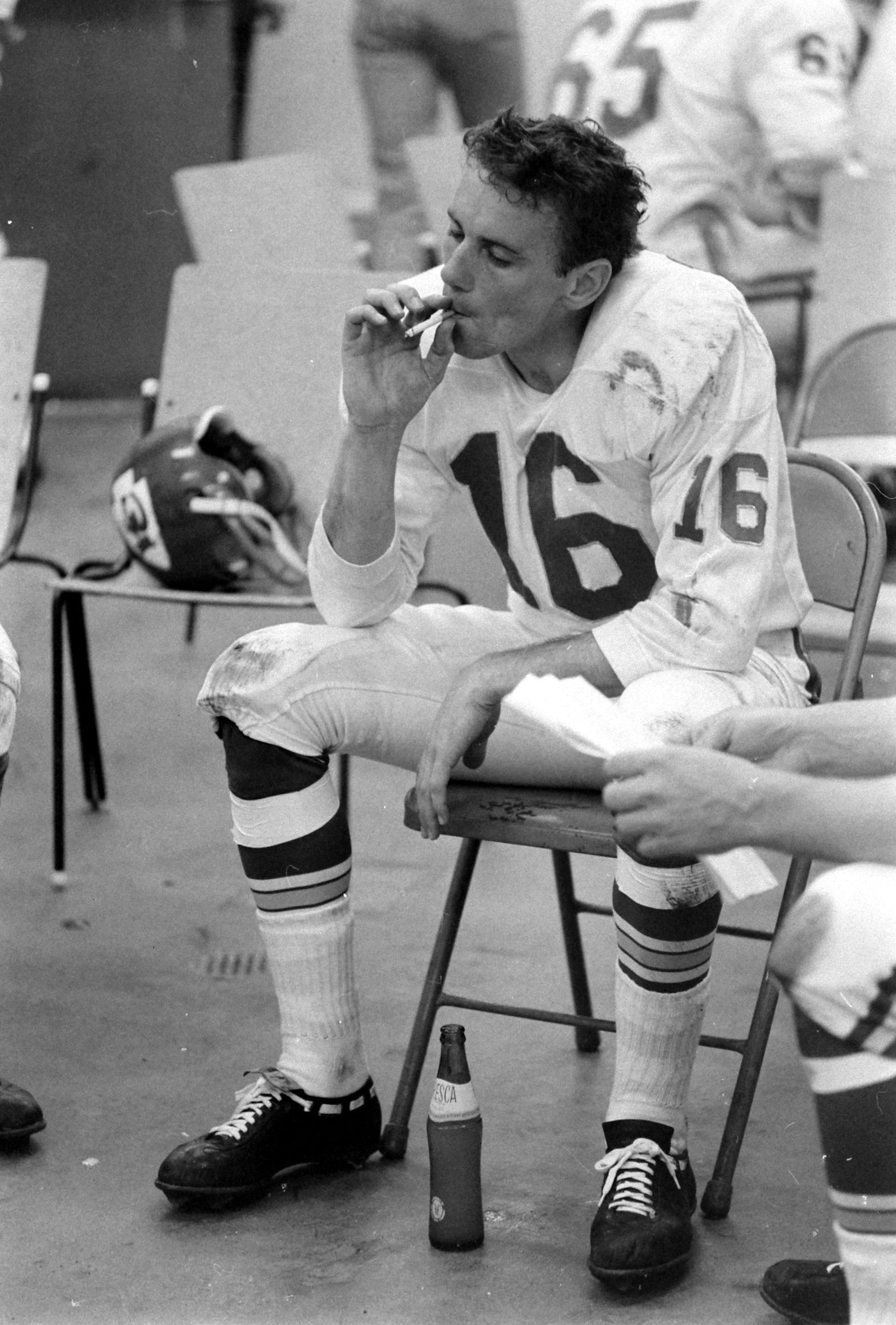 Quarterback Len Dawson in the Chiefs' locker room, Super Bowl I.