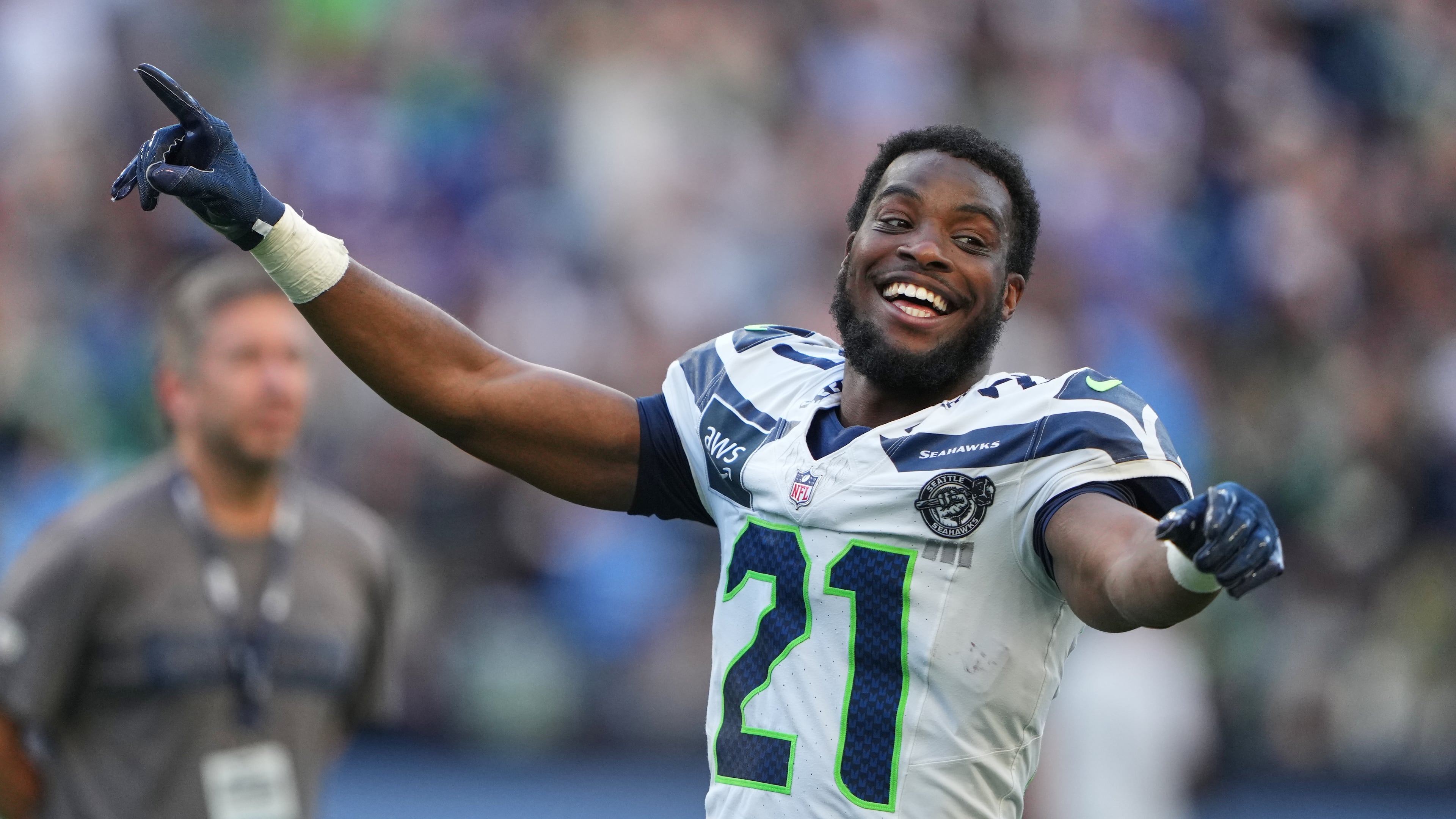 Seattle Seahawks cornerback Devon Witherspoon reacts after the NFL football team's training camp, Saturday, Aug. 8, 2026, in Seattle. (AP Photo/Lindsey Wasson)
