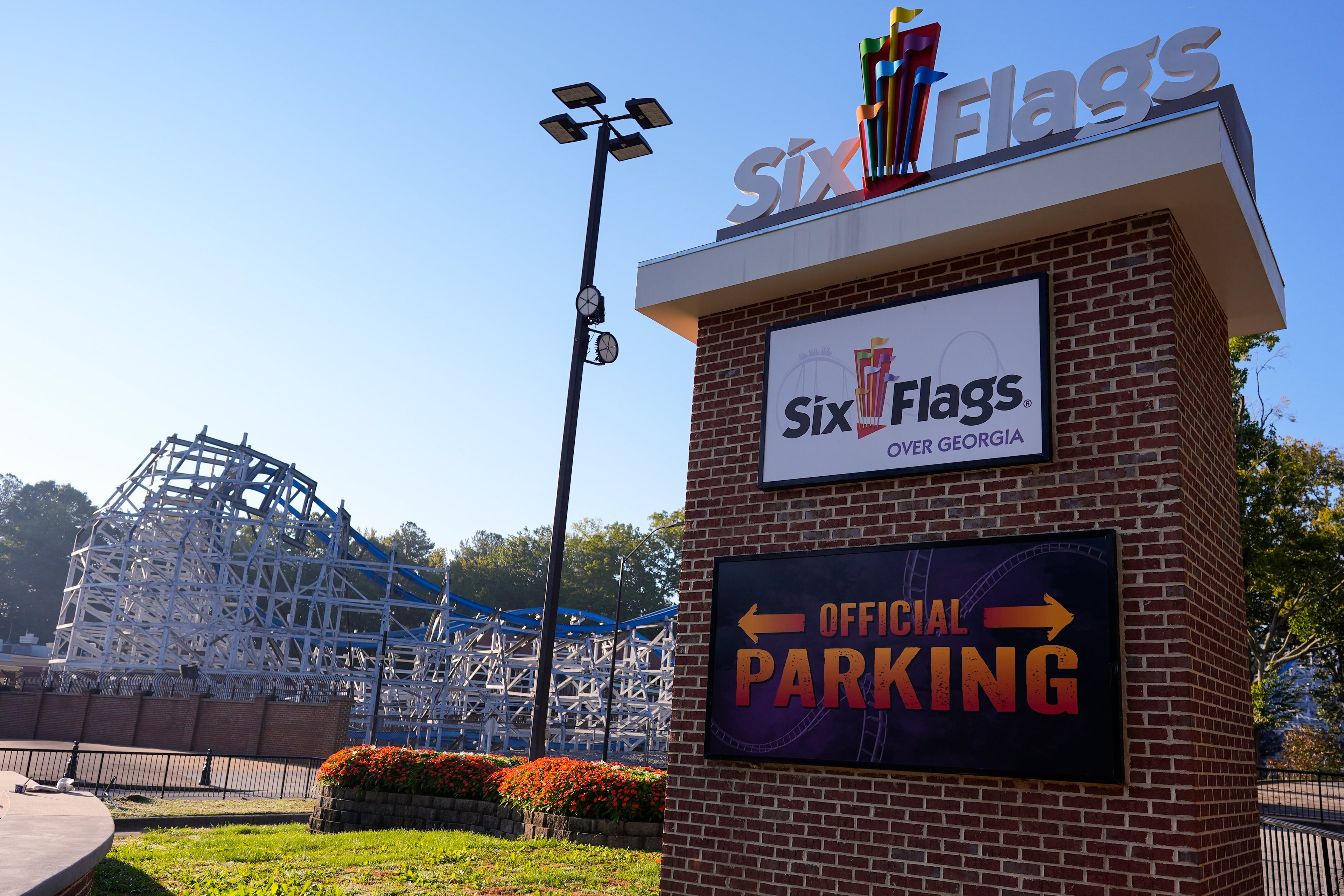 Attractions are seen at Six Flags Over Georgia, about 15 miles (24 kilometers) northwest of Atlanta, Tuesday, Oct. 13, 2026. (Mike Stewart/AP)