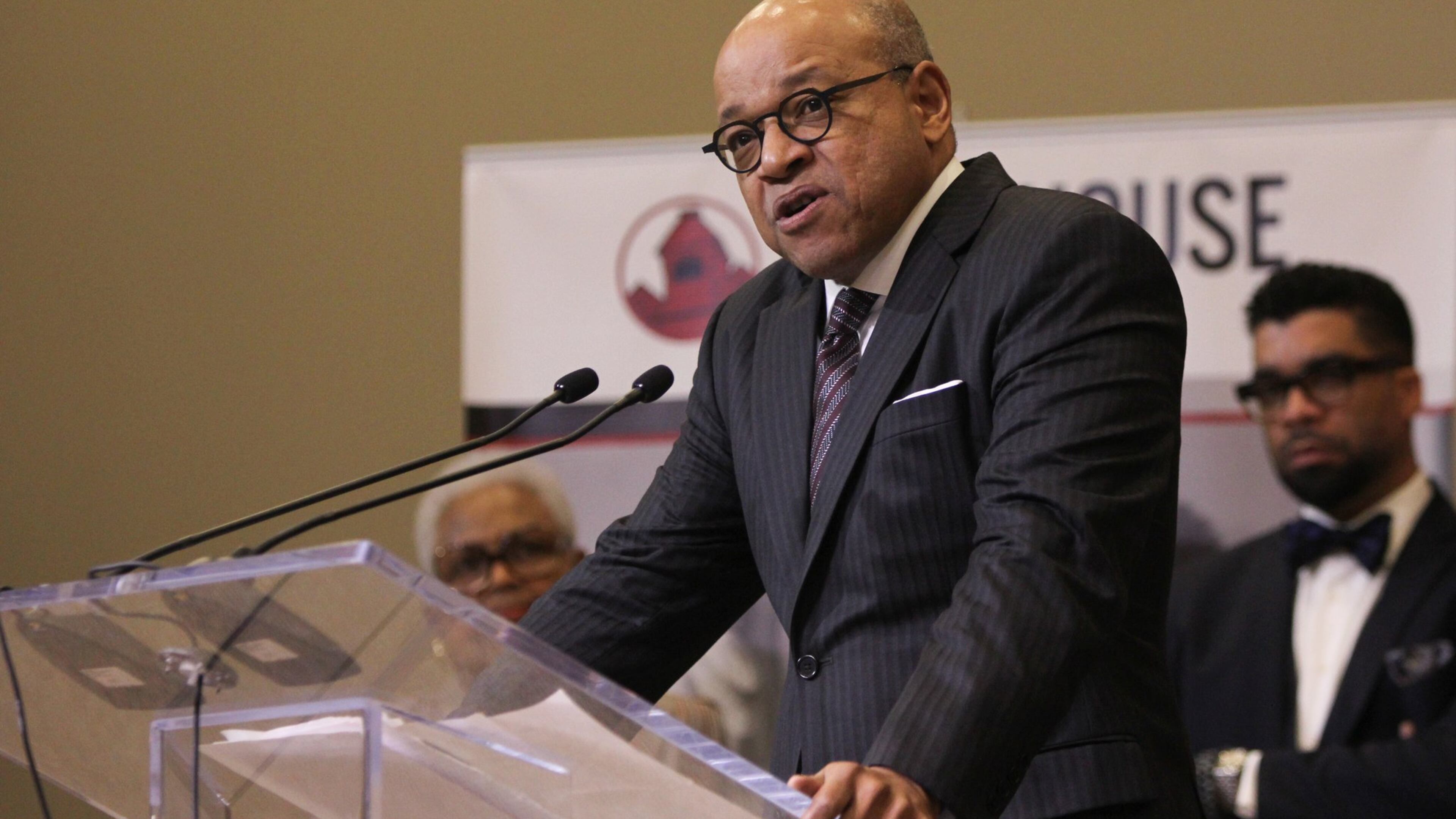 Dr. David A. Thomas, the new president of Morehouse College in Atlanta, addresses the public at his first news conference at Morehouse College in Atlanta, Georgia on Friday, January 12, 2018. (REANN HUBER/REANN.HUBER@AJC.COM)