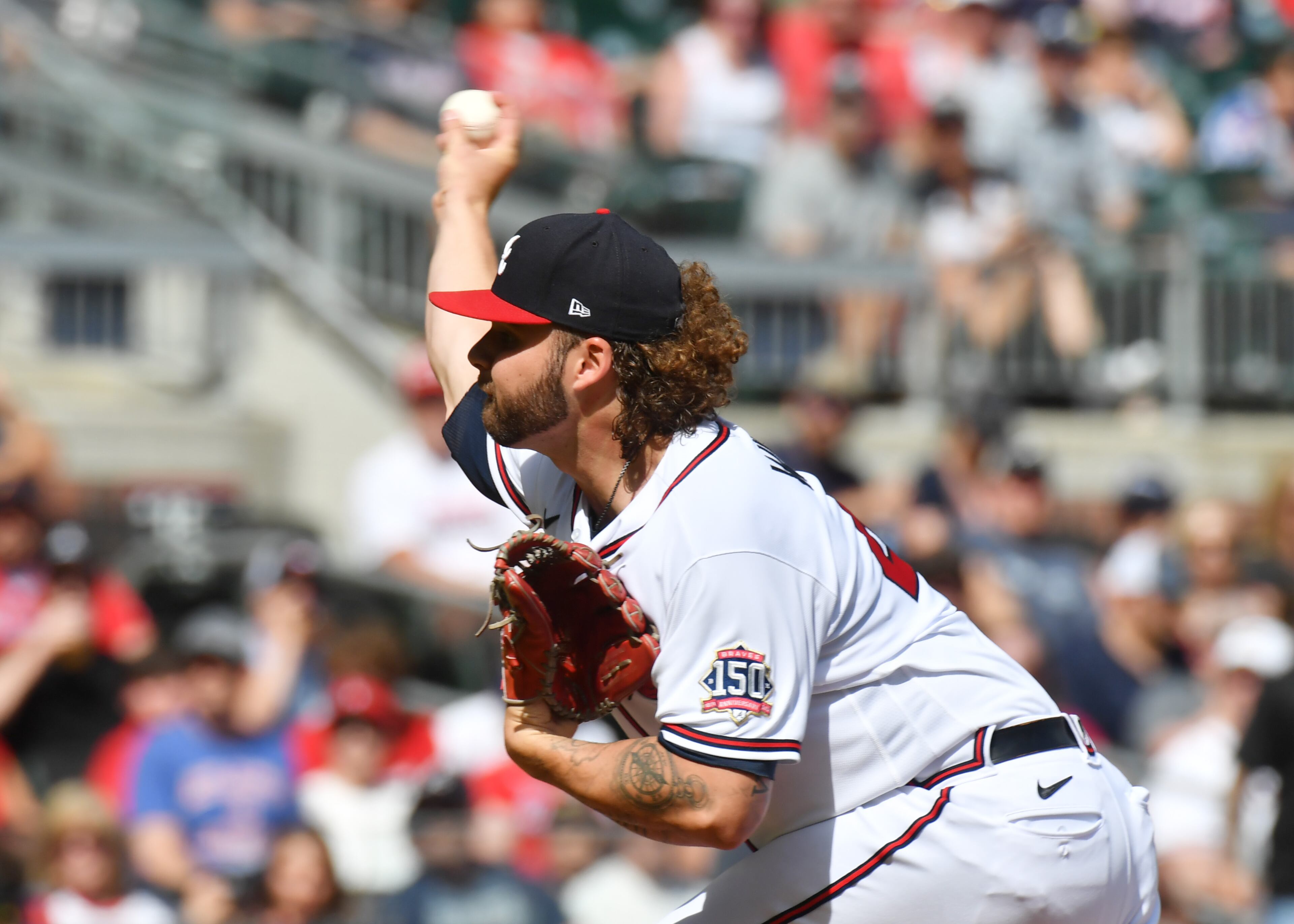 Atlanta Braves starting pitcher Bryse Wilson throws in the second inning against the Pittsburgh Pirates at Truist Park on Saturday, May 22, 2021. (Hyosub Shin / Hyosub.Shin@ajc.com)