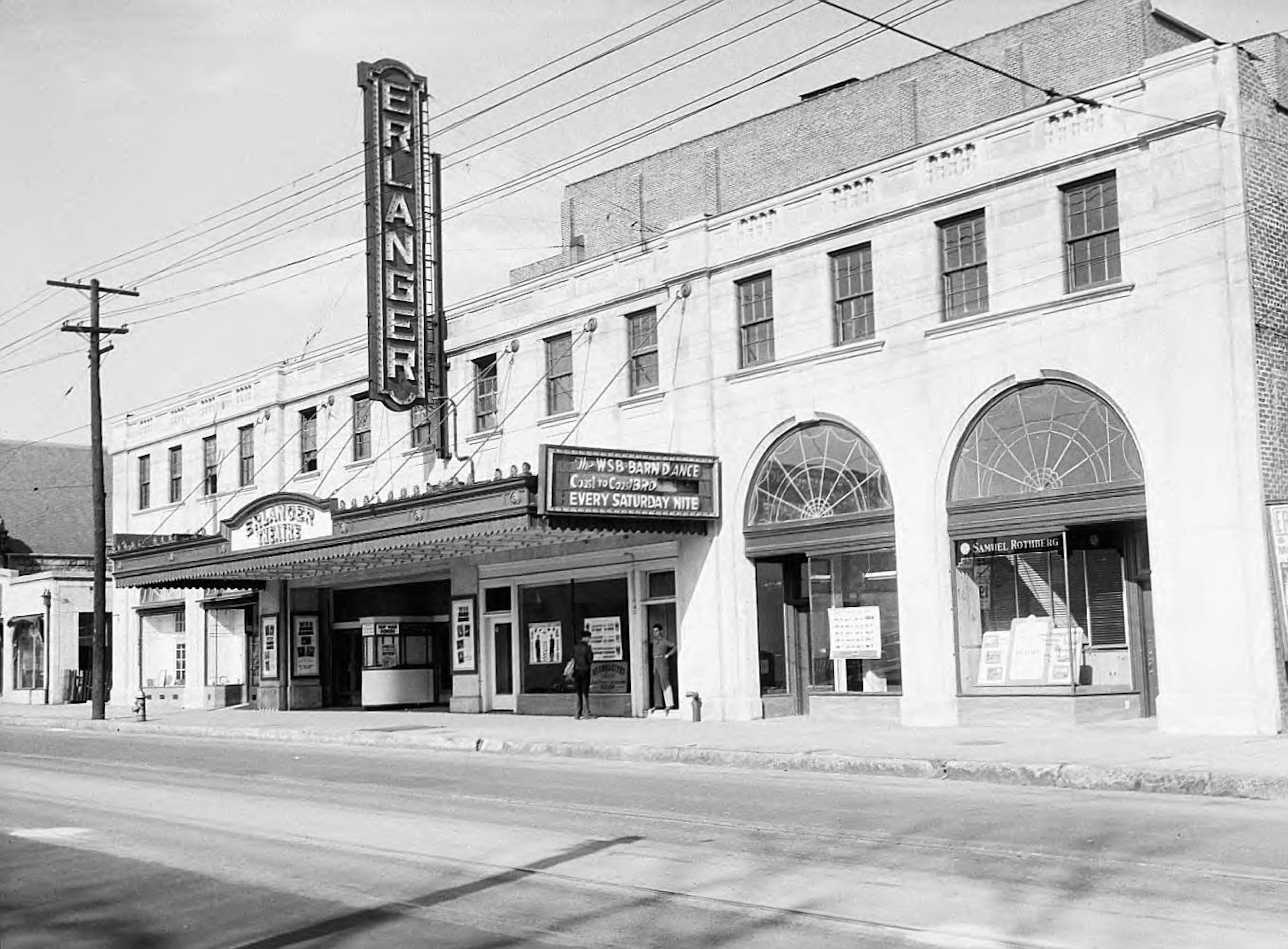 The Erlanger Theatre opened in 1926. It would later be converted into a movie theater and was eventually demolished. Located at 583 Peachtree St., it's now a parking lot next to North Avenue Presbyterian Church. LBGPF2-074a, Lane Brothers Commercial Photographers Photographic Collection, 1920-1976. Photographic Collection, Special Collections and Archives, Georgia State University Library.