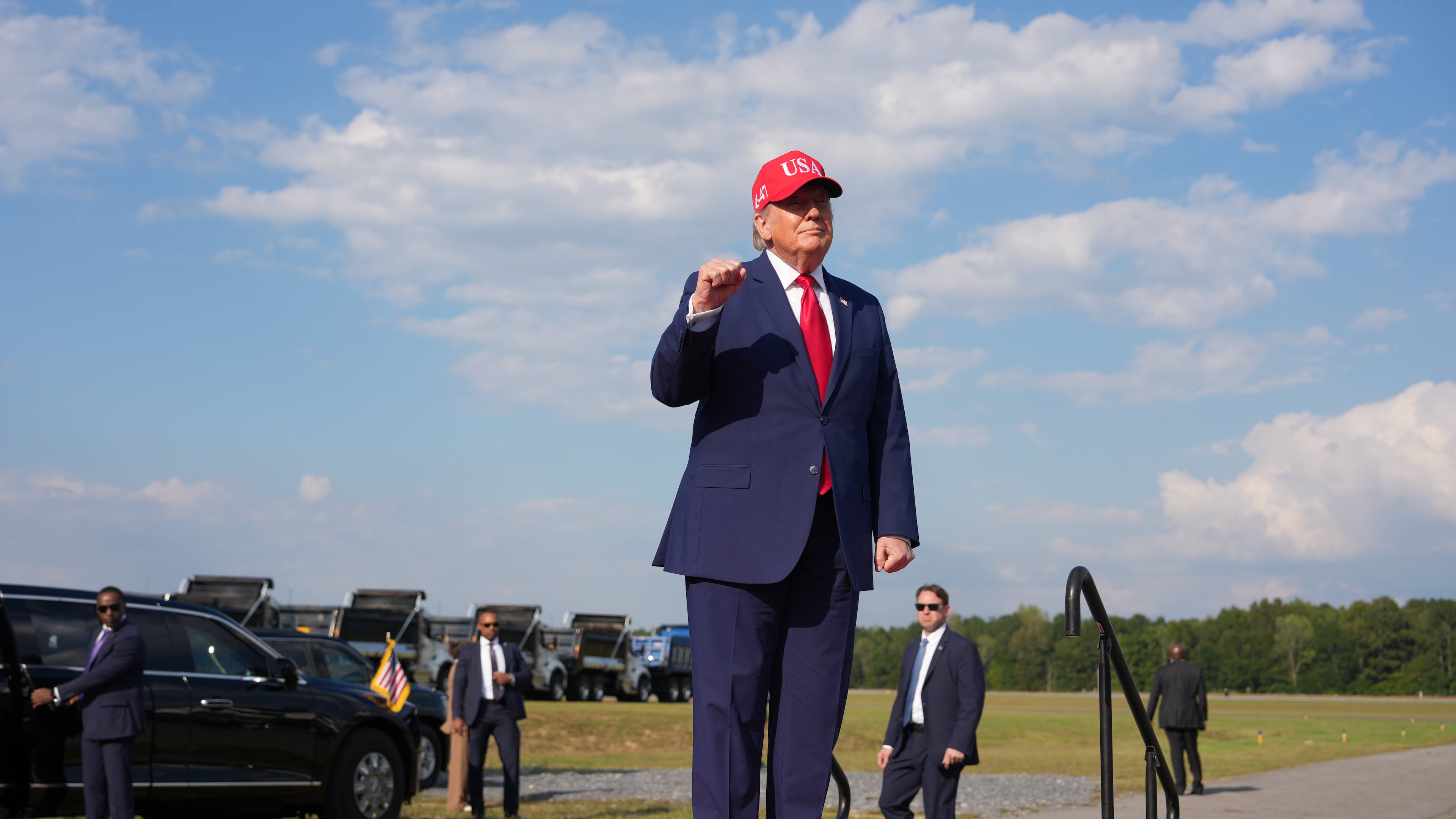 President Donald Trump arrives at a campaign rally at Dalton Municipal Airport, Friday, Oct. 16, 2026, in Dalton Ga. (AP Photo/Mark Schiefelbein)