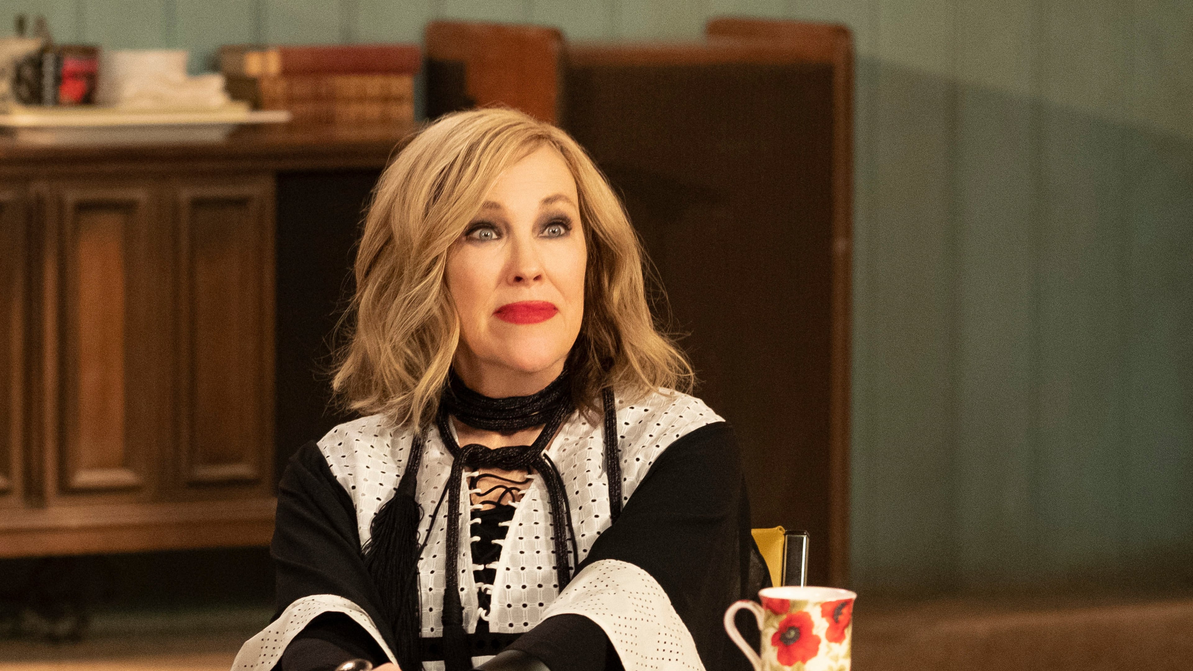 This image released by Pop Tv shows Catherine O'Hara in a scene from "Schitt's Creek." (Pop TV via AP)