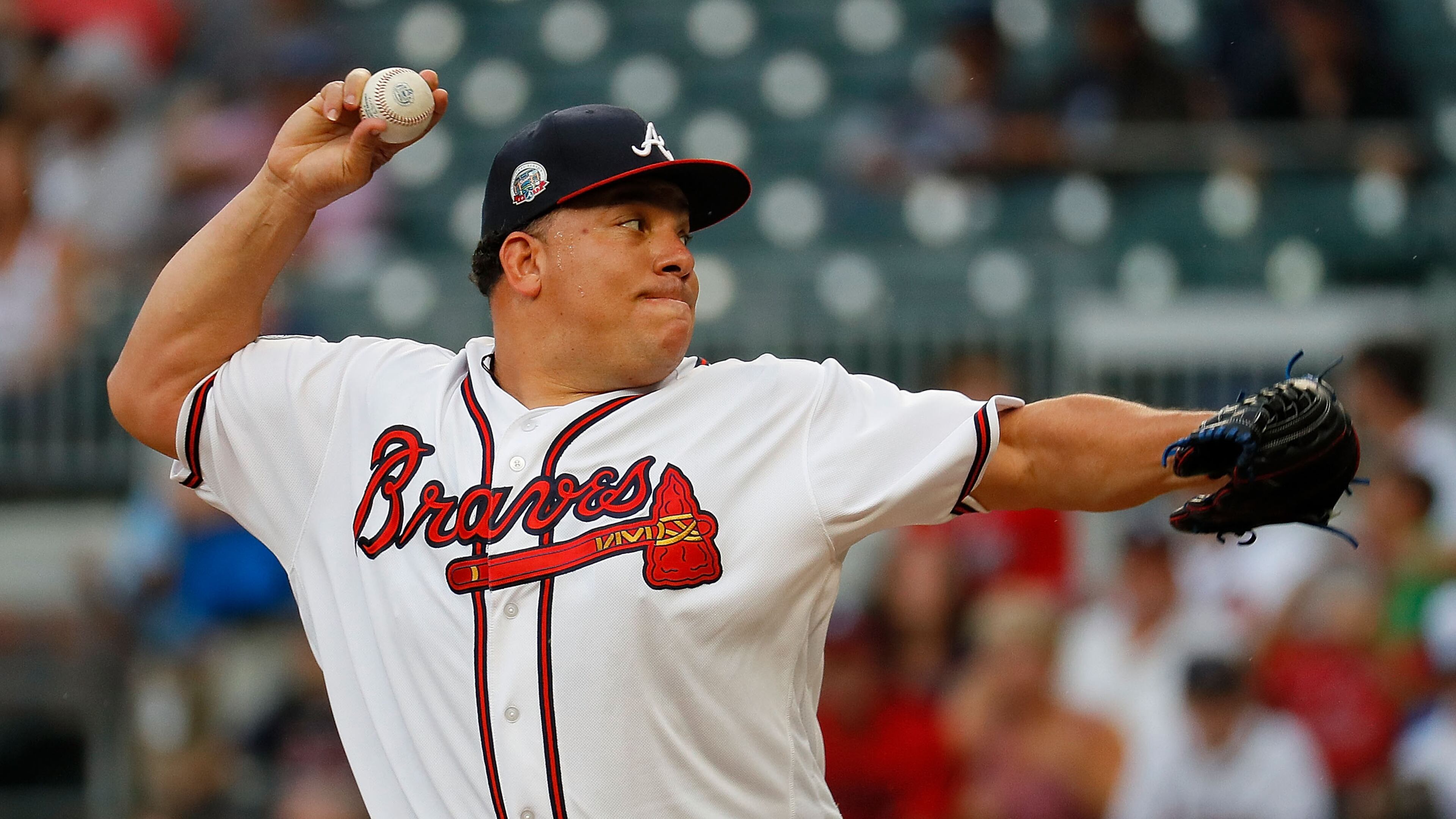 Bartolo Colon #40 of the Atlanta Braves pitches in the first inning against the Philadelphia Phillies at SunTrust Park on June 5, 2017 in Atlanta, Georgia. (Photo by Kevin C. Cox/Getty Images)