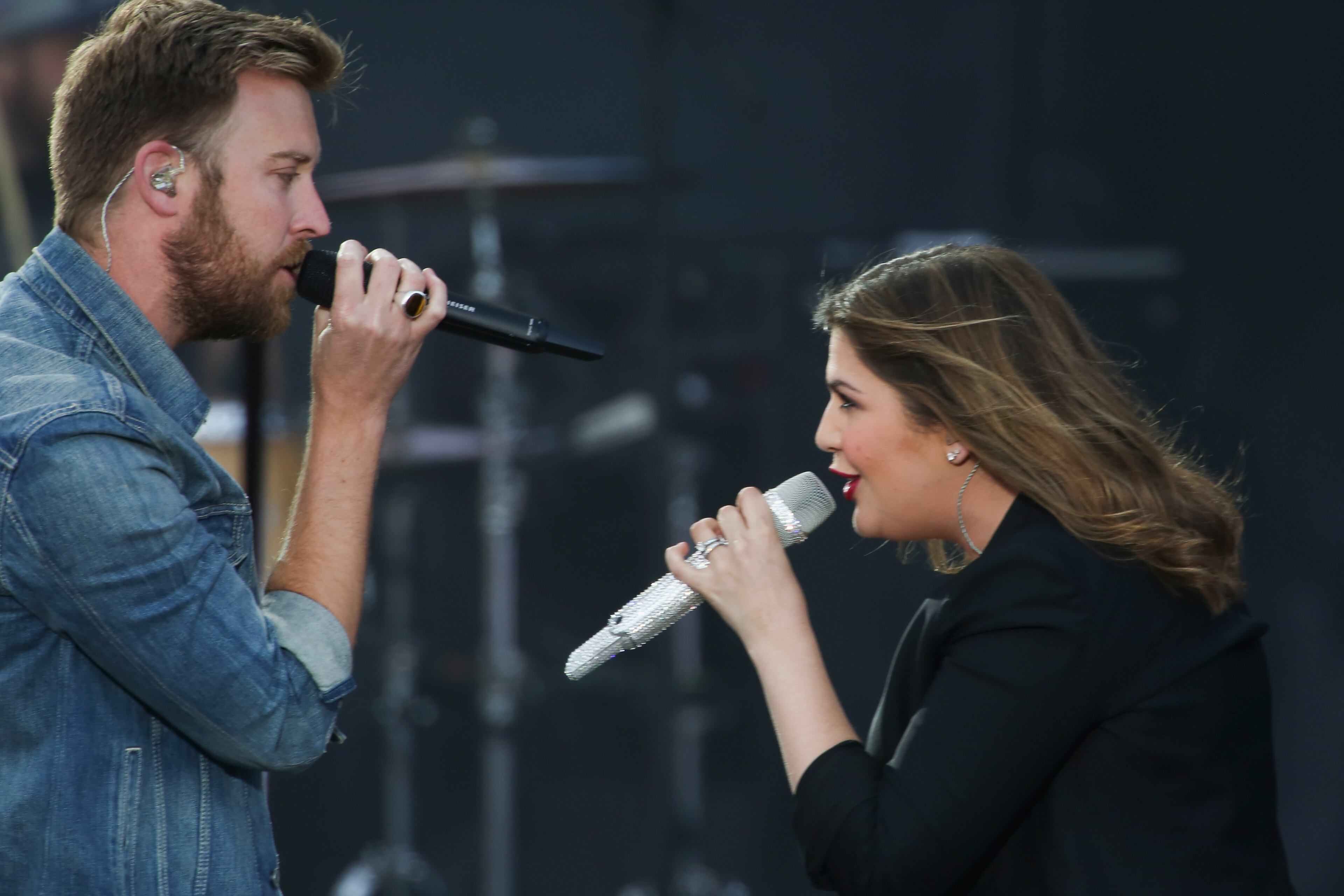 INDIANAPOLIS, IN - APRIL 05: Charles Kelley (L) and Hillary Scott (R) of Lady Antebellum perform onstage during the Capital One JamFest at the NCAA March Madness Music Festival �Day 3 at White River State Park on April 5, 2015 in Indianapolis, Indiana. (Photo by Tasos Katopodis/Getty Images for Turner)