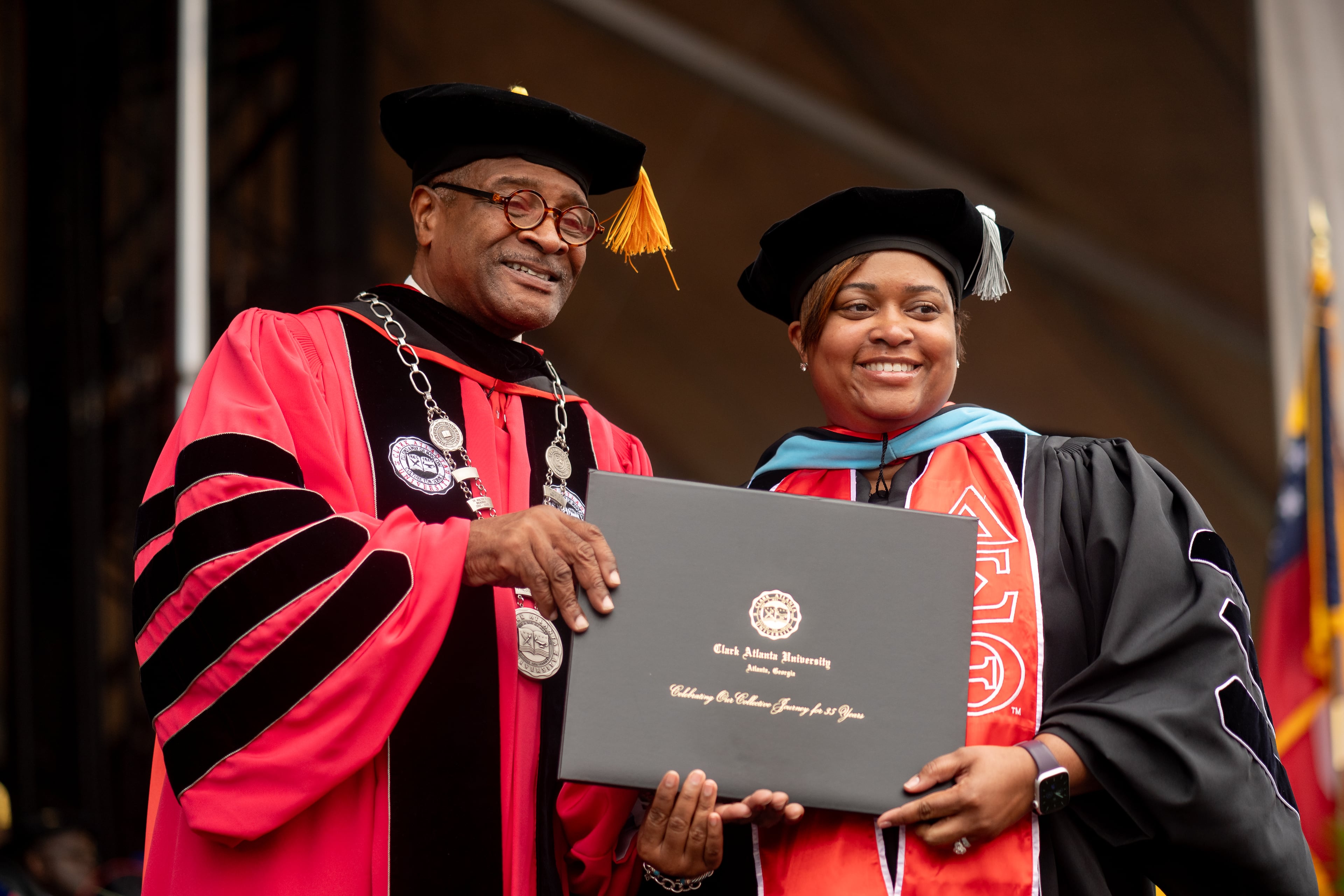 Graduates, faculty and family gather for the Clark Atlanta University 35th annual commencement convocation on Saturday, May 18, 2024. (Ben Hendren for The Atlanta Journal-Constitution)
