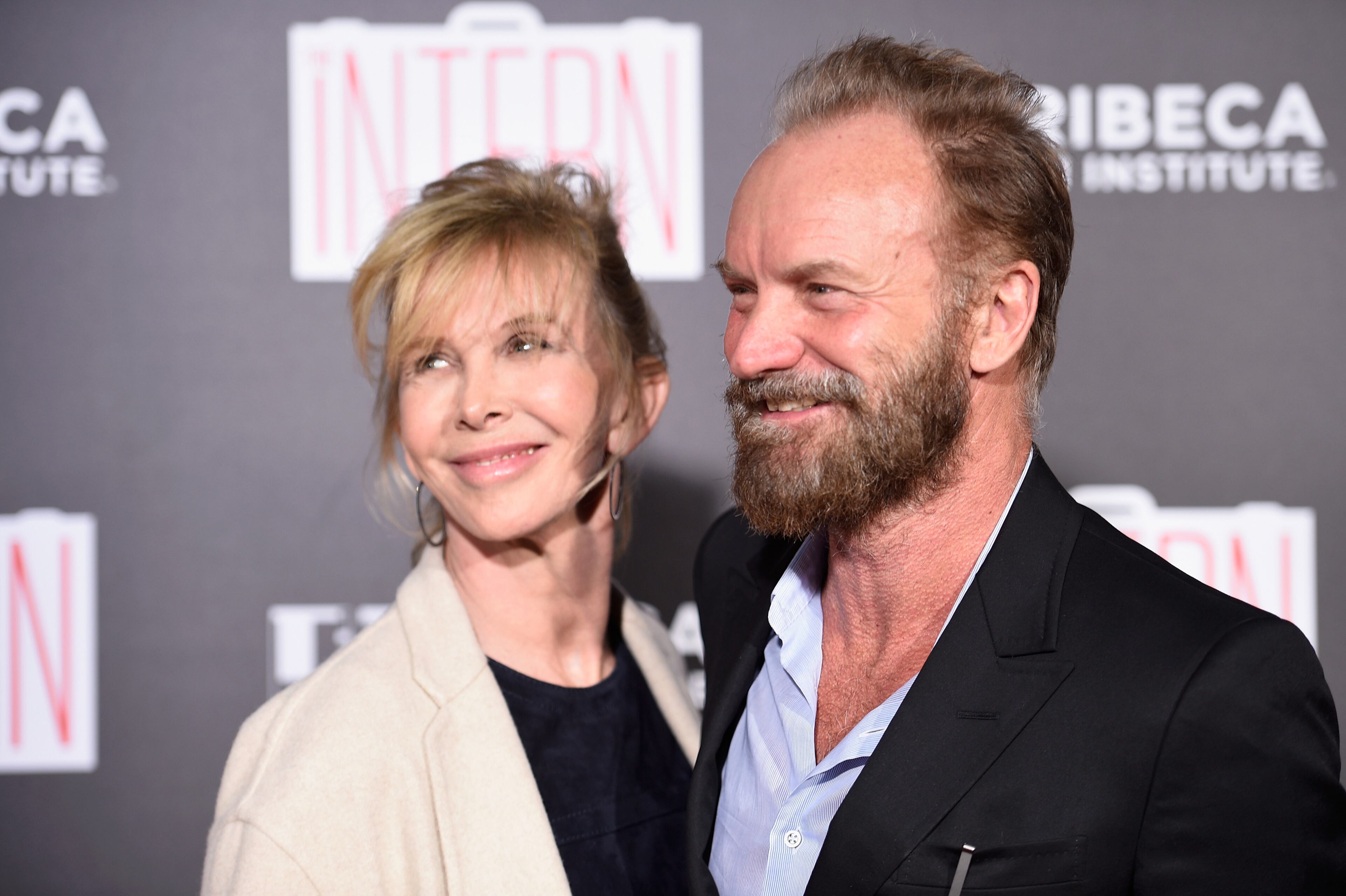 NEW YORK, NY - SEPTEMBER 21: Actress Trudie Styler and recording artist Sting attend "The Intern" New York Premiere at Ziegfeld Theater on September 21, 2015 in New York City. (Photo by Dimitrios Kambouris/Getty Images)