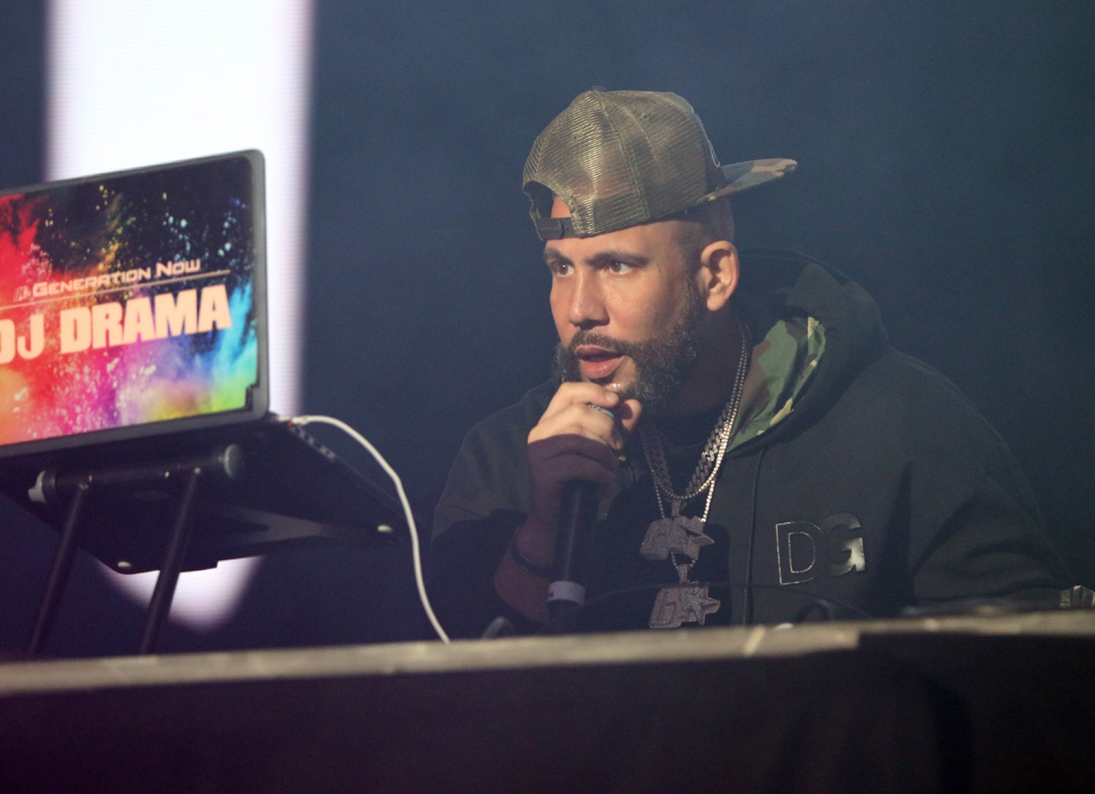 The Legendz of the Streetz Tour rocked sold-out State Farm Arena in Atlanta on Friday, April 1, 2022. The show featured hip-hop stars DJ Drama (above), Rick Ross, Jeezy, T.I., Trina, Dav3D and D'Myke. (Photo: Robb Cohen for The Atlanta Journal-Constitution)